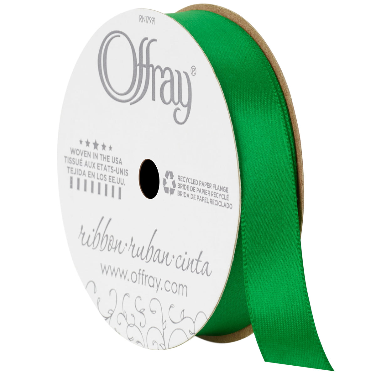(3 pack) Offray Ribbon, Forest Green 5/8 inch Single Face Satin Polyester Ribbon, 18 feet