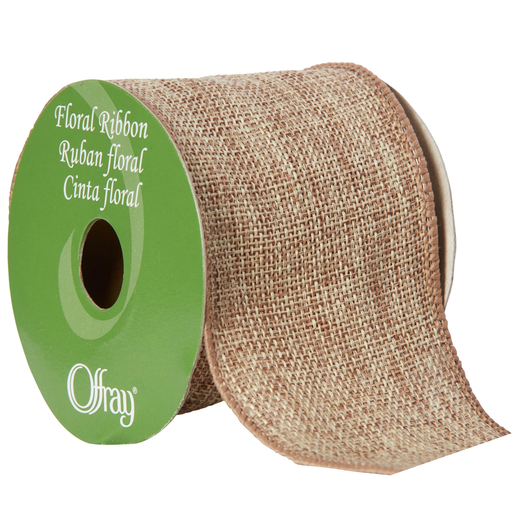 (3 pack) Offray Ribbon, Natural 2 1/2 inch Wired Linen-Look Ribbon for Floral, Crafts, and Decor, 12 feet, 1 Each