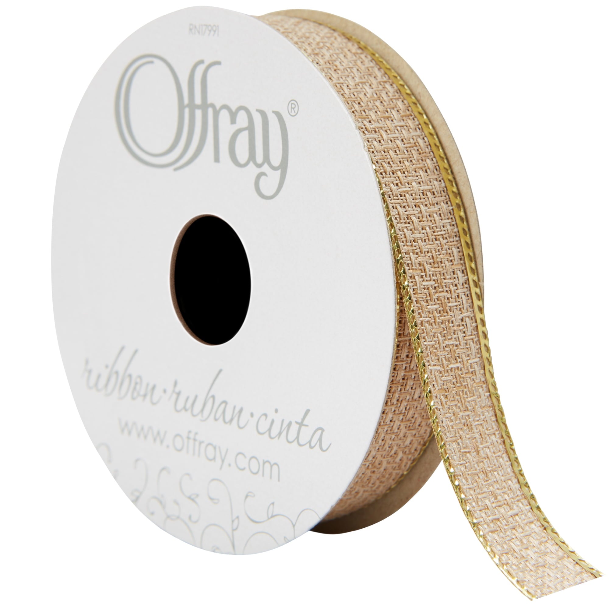 (4 pack) Offray Ribbon, Natural Gold 5/8 inch Galena Metallic Ribbon for Wedding, Crafts, and Gifting, 9 feet, 1 Each