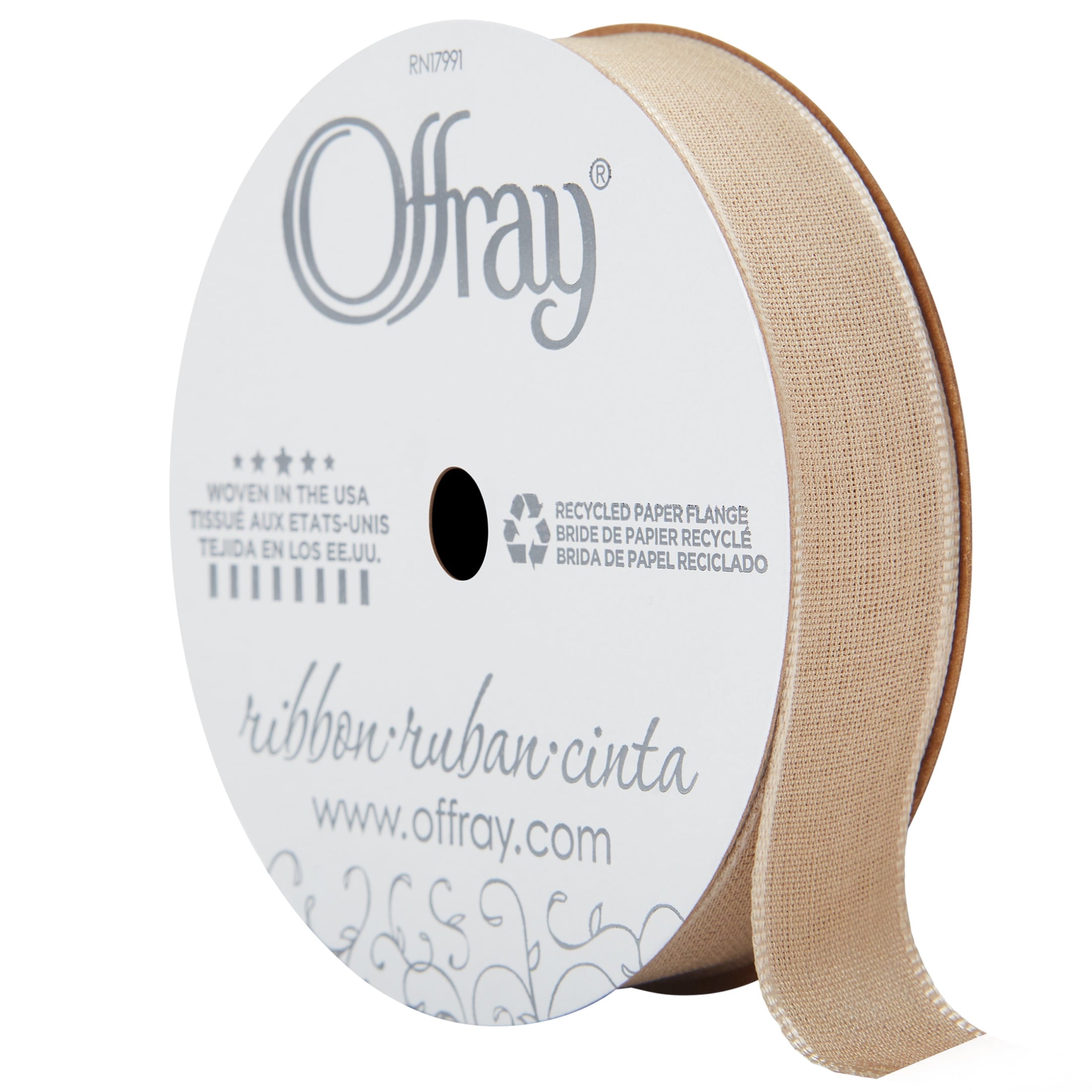 (3 pack) Offray Ribbon, Oatmeal Brown 5/8 inch Woven Ribbon, 12 feet