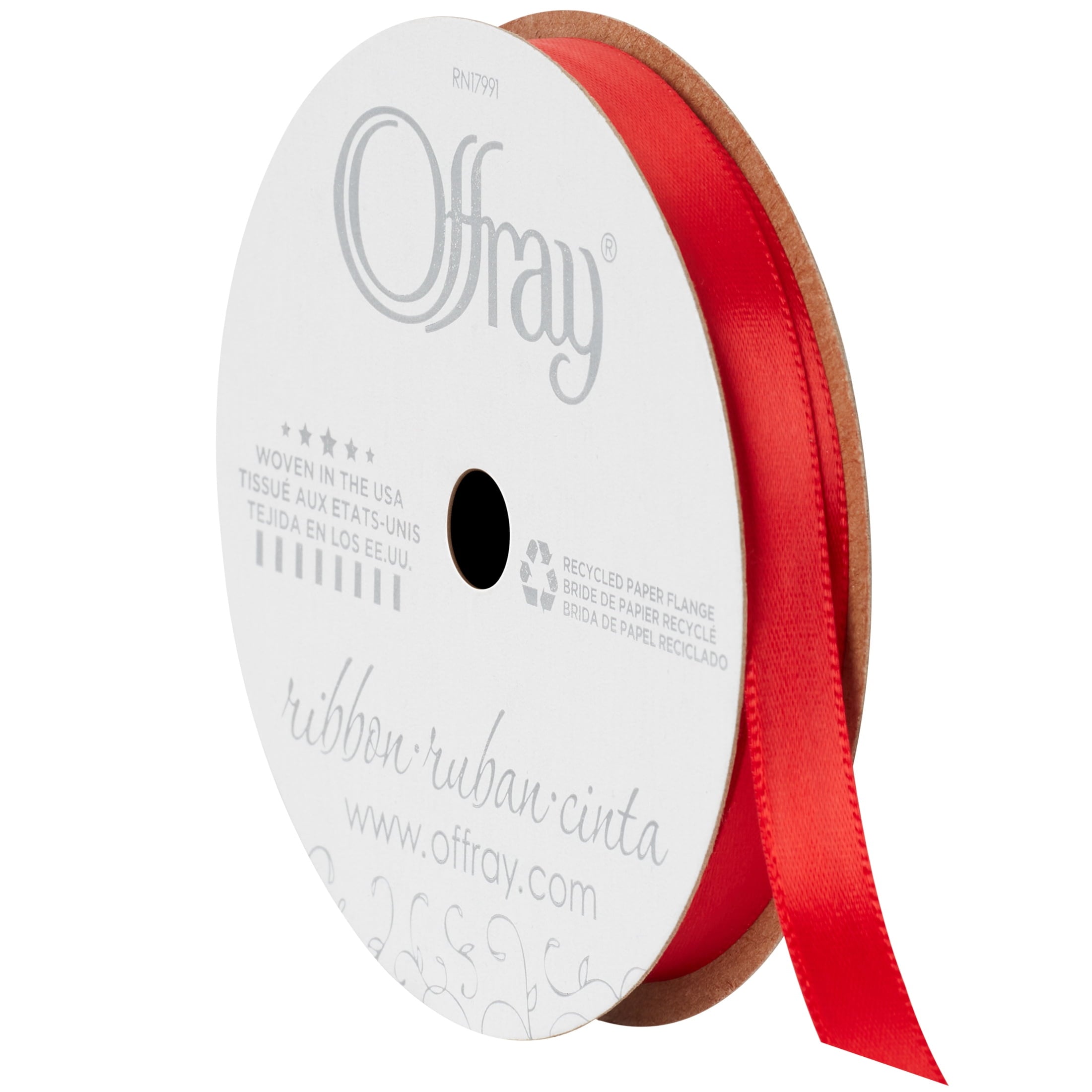 Offray Ribbon, Red Wine 3/8 inch Single Face Satin Polyester Ribbon, 18 feet