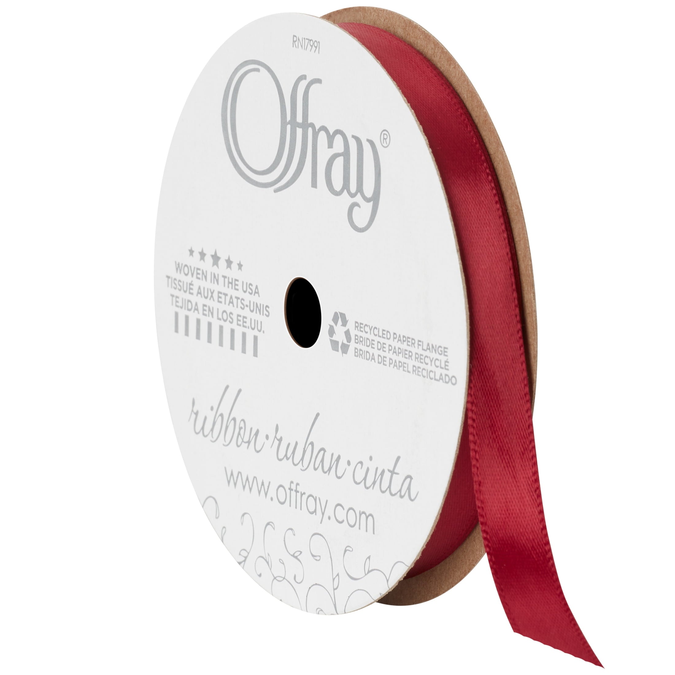 Offray Ribbon, Red Wine 3/8 inch Single Face Satin Polyester Ribbon, 18 feet