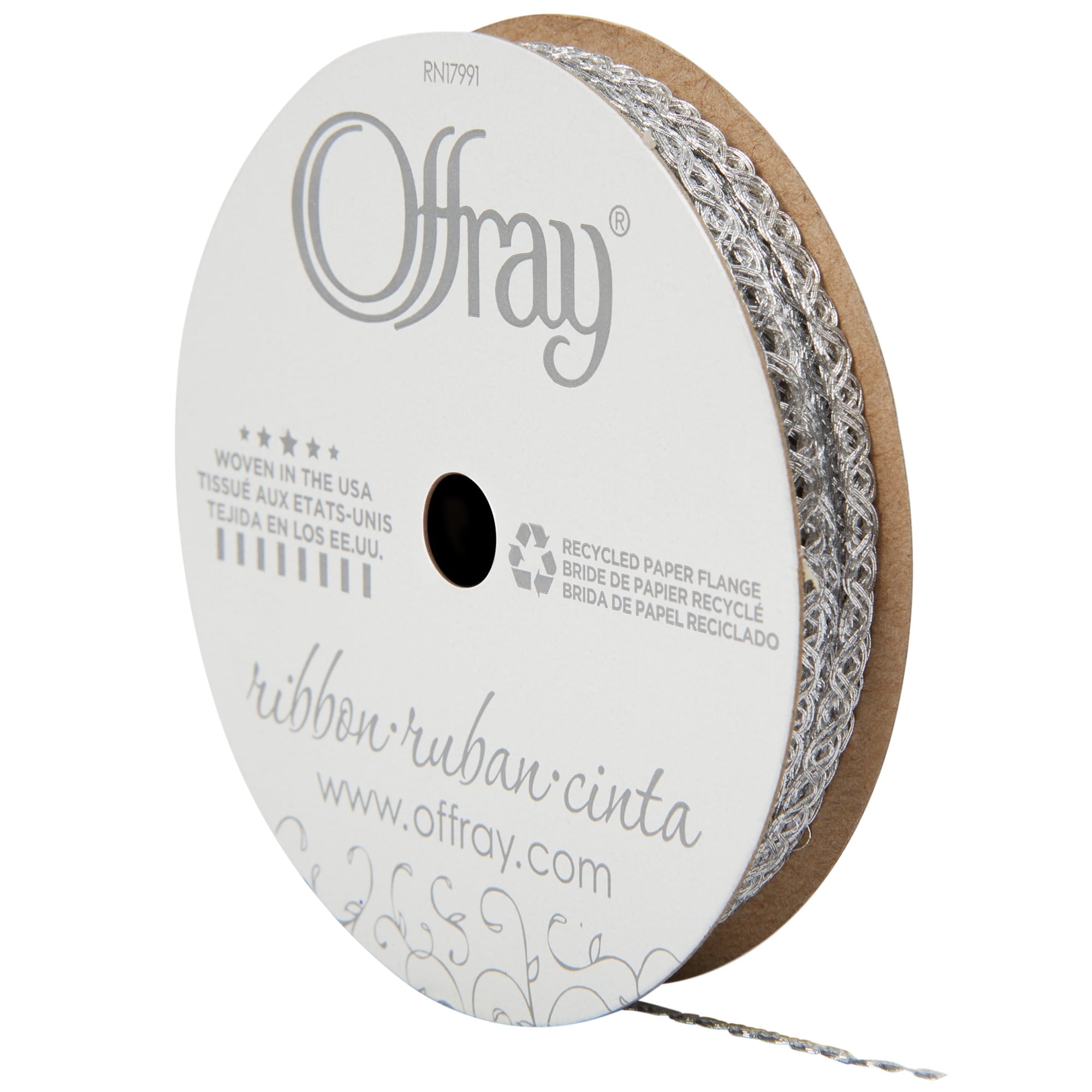 (4 pack) Offray Ribbon, Silver 1/8 inch Metallic Ribbon for Wedding, Crafts, and Gifting, 12 feet, 1 Each