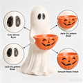 Halloween Ghost Figurine with Pumpkin Candy Bowl, Resin Spooky Ghost Statue Holding Jack O Lantern Treat Bowl, Cute Ghost Candy Holder Tabletop Decor for Front Door Decorations White