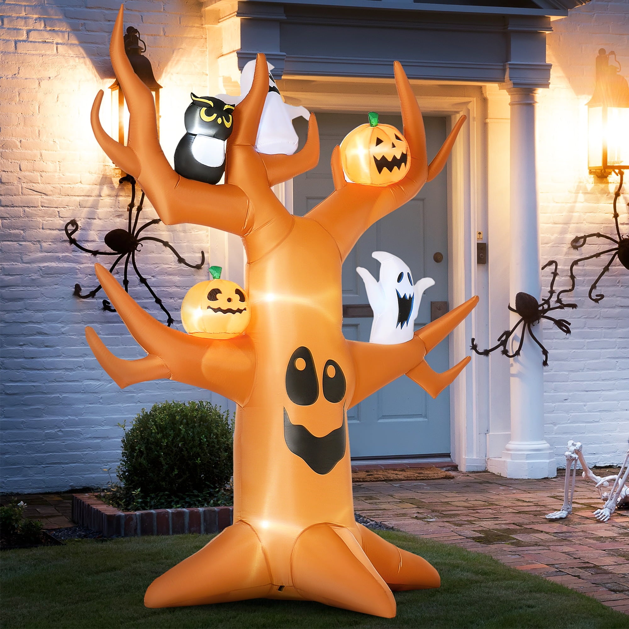Outsunny 5' Halloween Inflatables Outdoor Decorations Ghost Tree with Pumpkins, Blow-Up LED Yard Decor Indoor Outdoor for Garden, Lawn, Party, Holiday