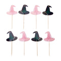 Bonjour Fête Pink and Black Witch Hat Cupcake Toppers, 16 Count, Halloween, Birthday Party