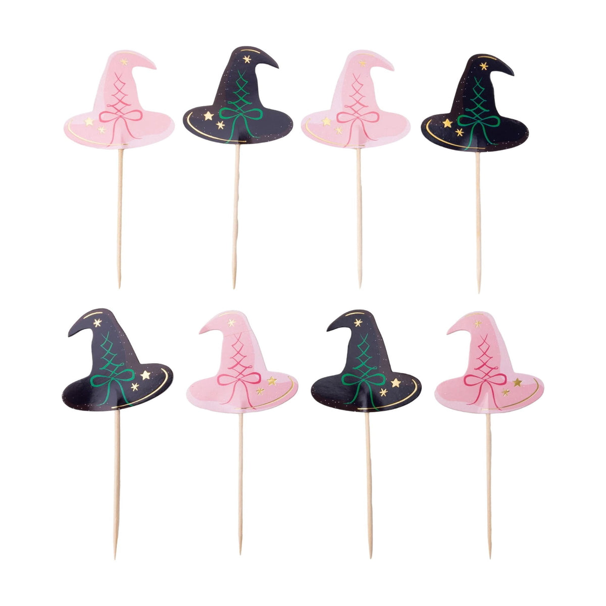Bonjour Fête Pink and Black Witch Hat Cupcake Toppers, 16 Count, Halloween, Birthday Party