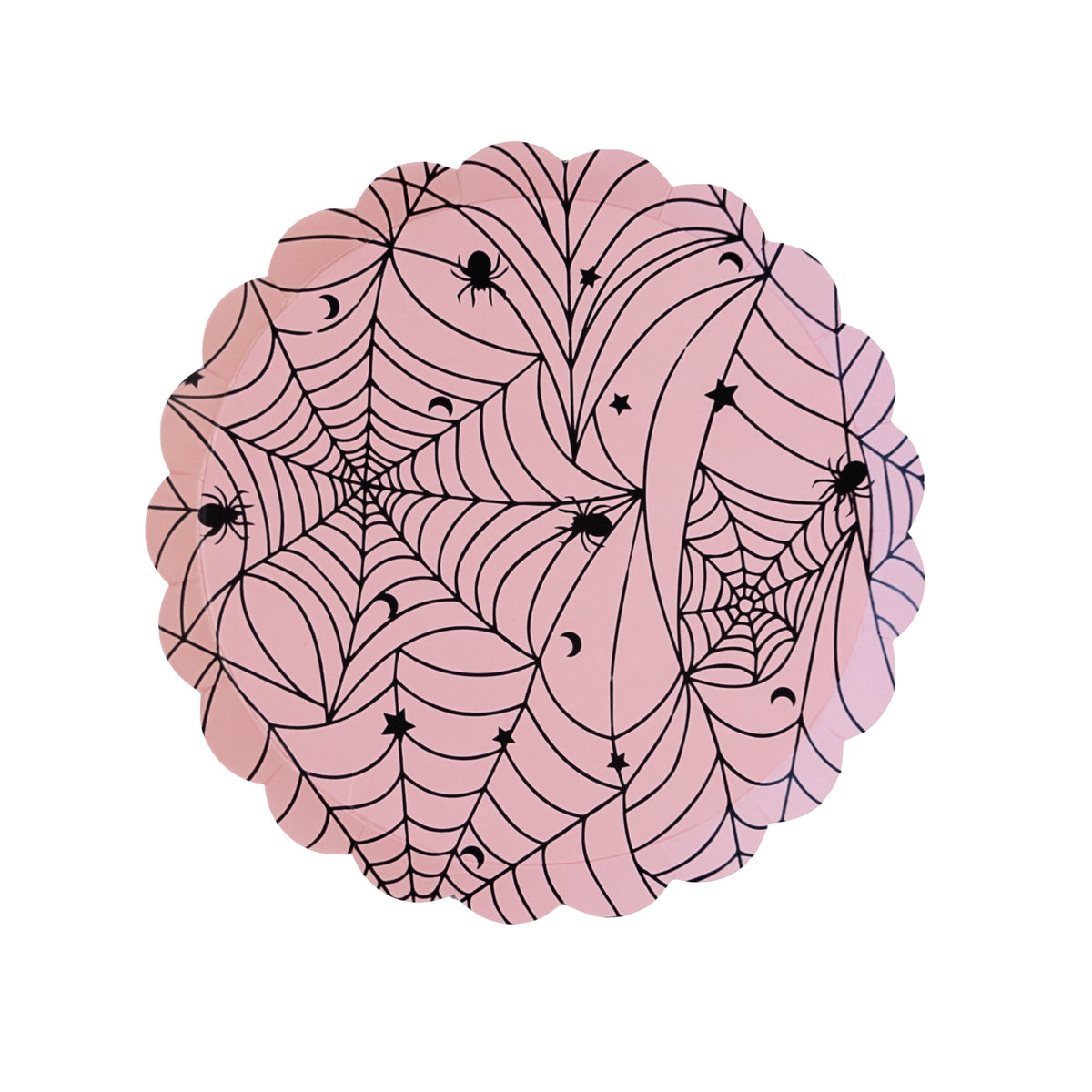 Bonjour Fête Cupids Pink Spider Web Small Paper Plates, Disposable Party Supplies, 8 Count, 8.5 Inch, Halloween