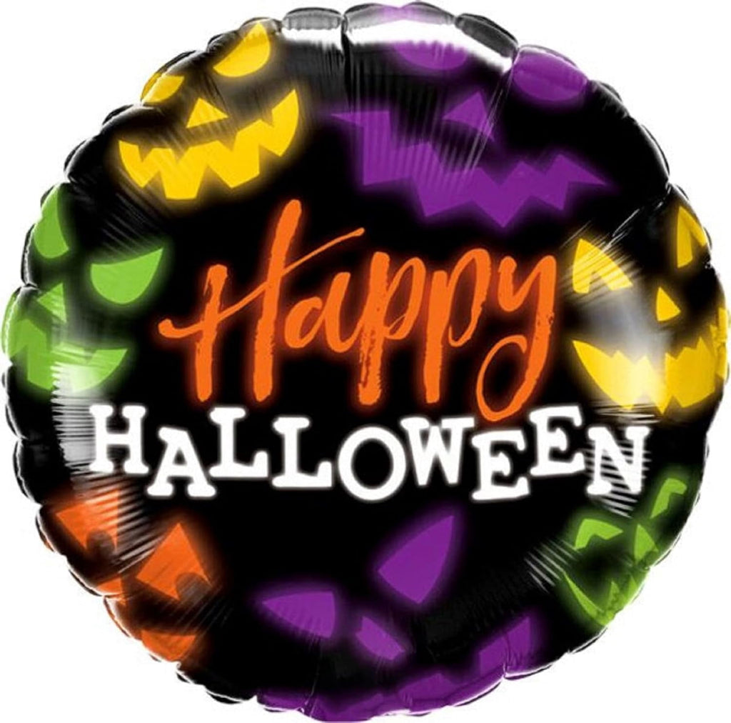 PMU Halloween Party Decoration "Happy Halloween" Jack Faces Aglow 18 Inch Mylar-Foil Balloon (1pkg) Pkg/1