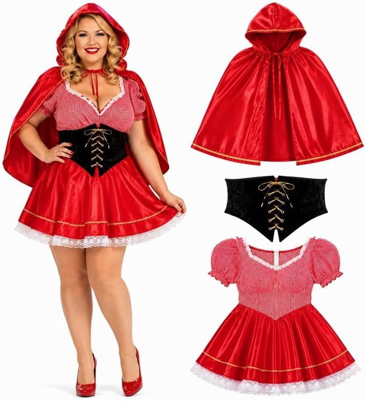 PMU French Maid Halloween Costume Black White Dress with Headpiece, Plus Size Up to 22