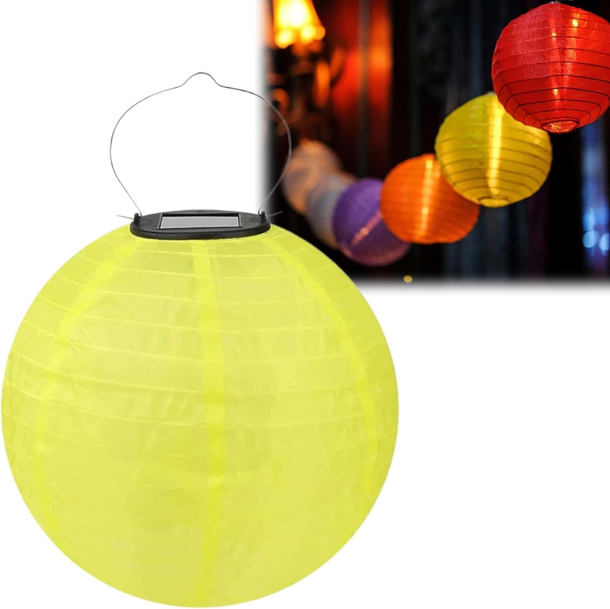 POPUQS White Solar Powered Outdoor Hanging Lanterns, Chinese Traditional 12 Inch