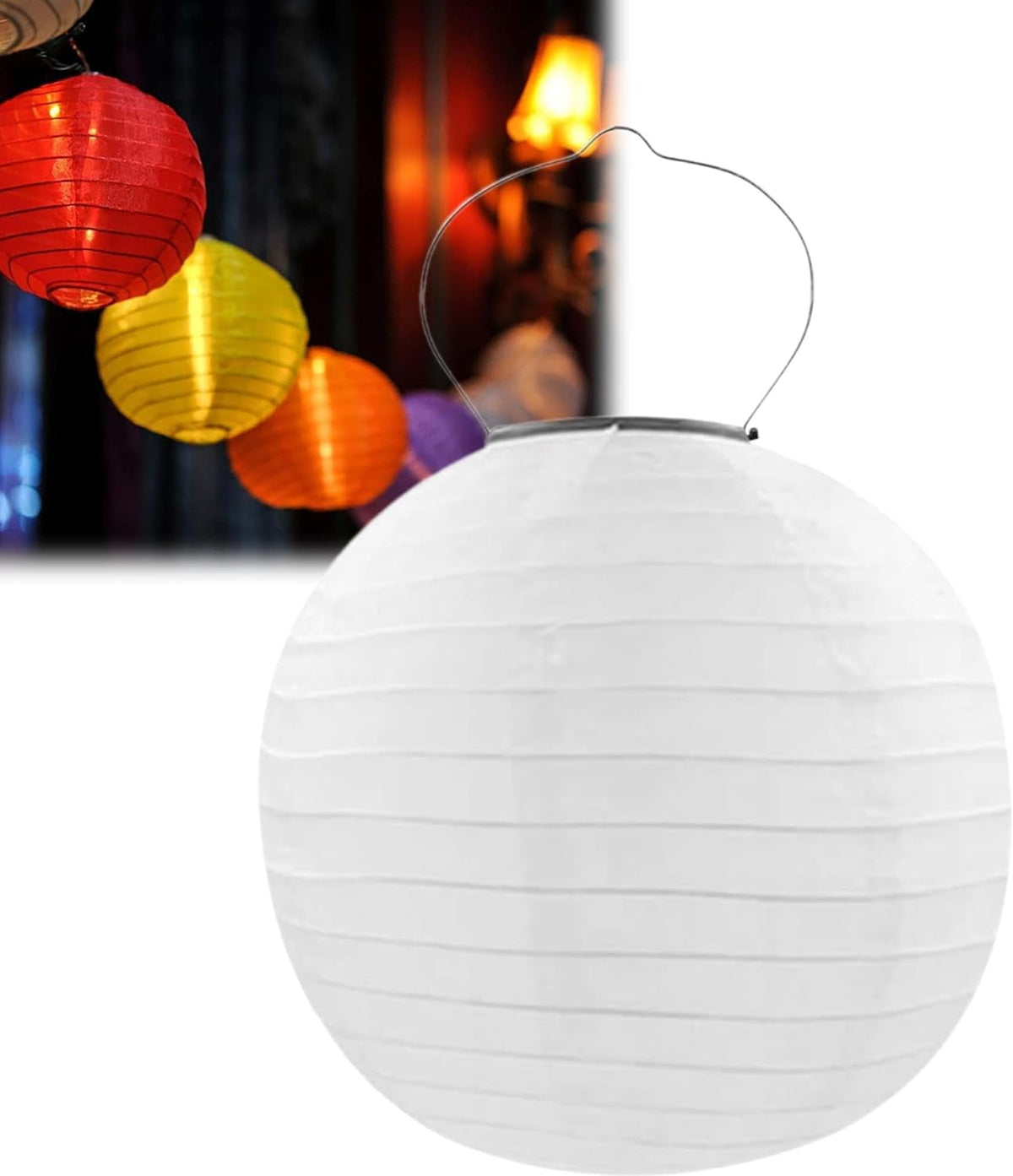 POPUQS White Solar Powered Outdoor Hanging Lanterns, Chinese Traditional 12 Inch