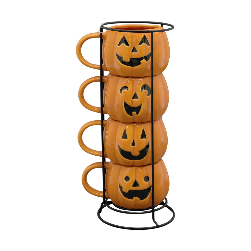 Way To Celebrate Halloween Pumpkin Stack Ceramic Mugs, 4-Pack