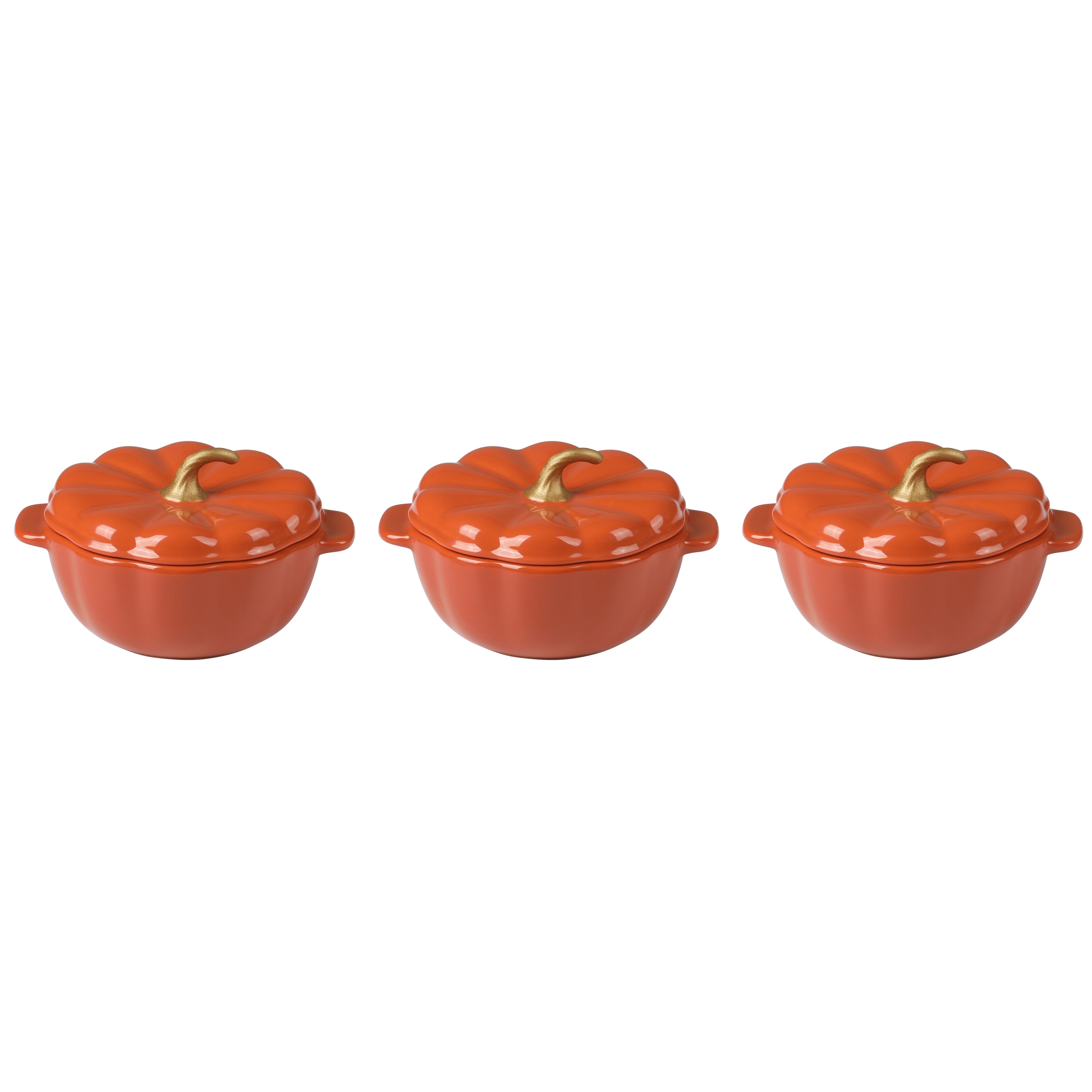 The Pioneer Woman 0.5 Qt Pumpkin Stoneware Mini Cocottes Set with Side Handles, Linen Finish, Set of 3