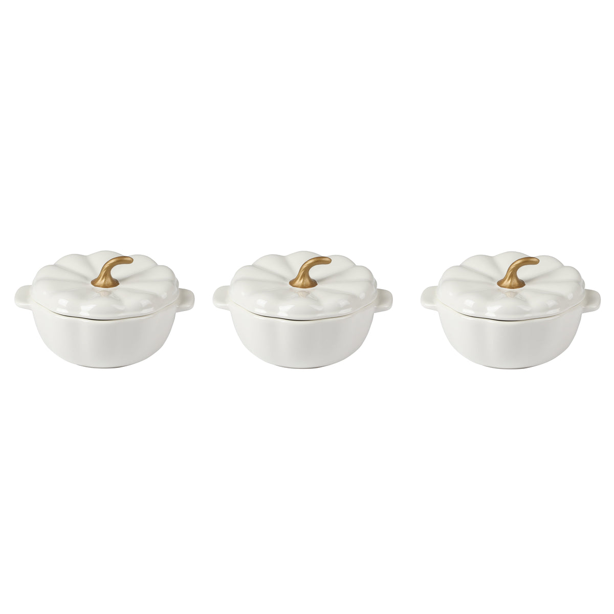 The Pioneer Woman 0.5 Qt Pumpkin Stoneware Mini Cocottes Set with Side Handles, Linen Finish, Set of 3