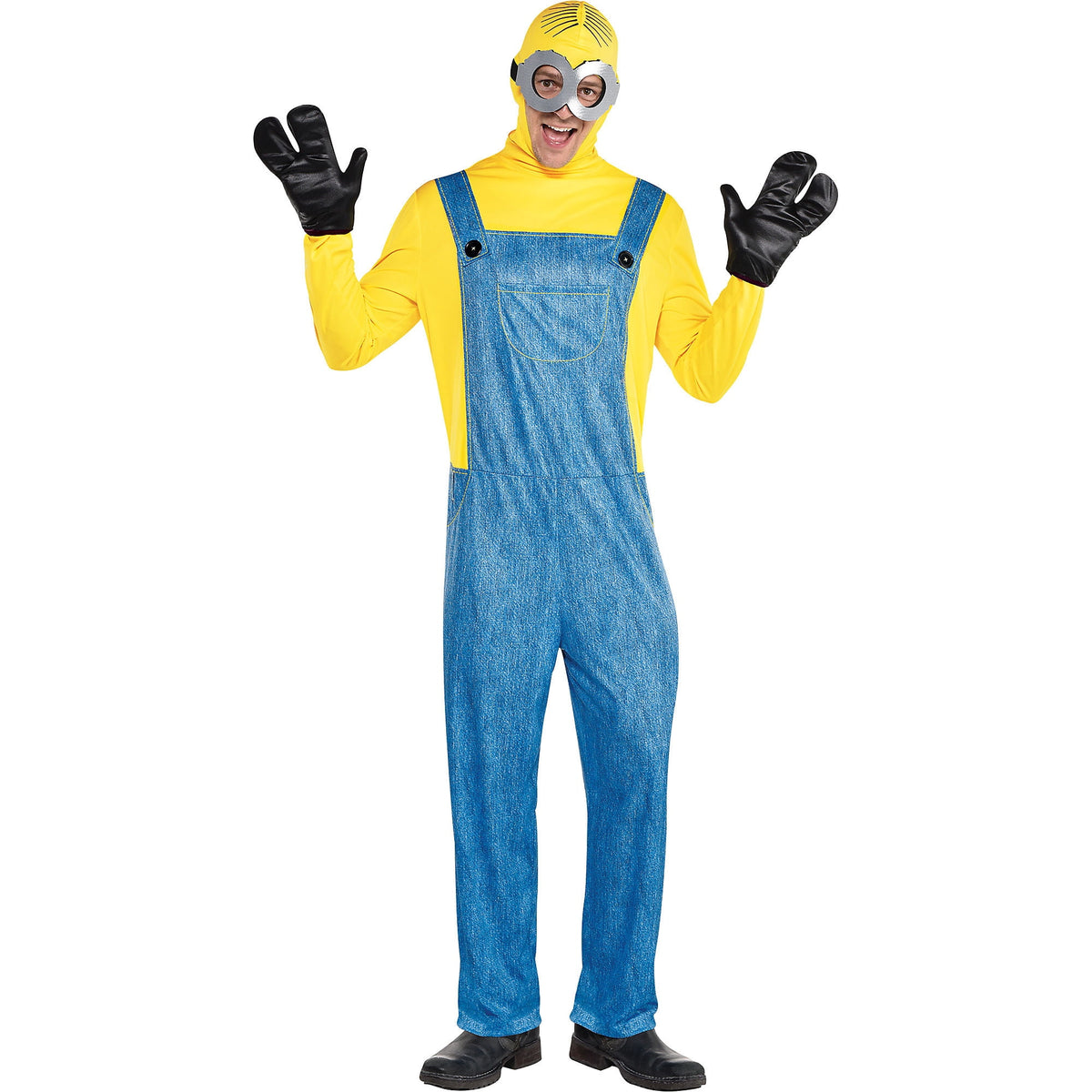 Party City Minion Halloween Costume for Men, Minions: The Rise of Gru, Standard Size, Jumpsuit, Cowl, Goggles and Gloves