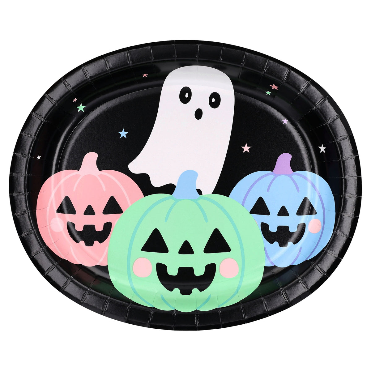 Cute Ghost Oval Disposable Paper Plates, Multicolor, 12" x 10", 8 Count, Halloween by Way To Celebrate