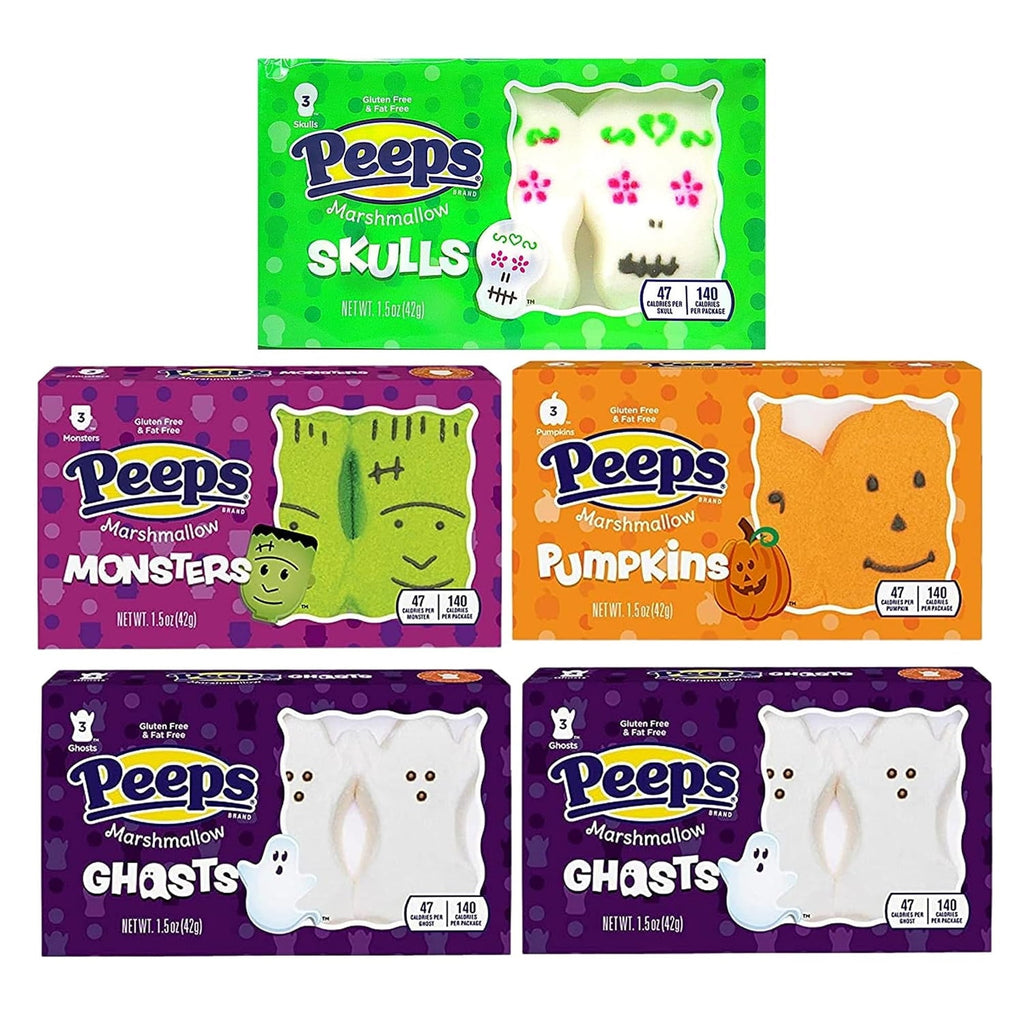 Peeps Halloween Marshmallow Bundle, Packs of 3 Sugar Skulls, Monsters, Pumpkins and Ghosts, Pack of 5