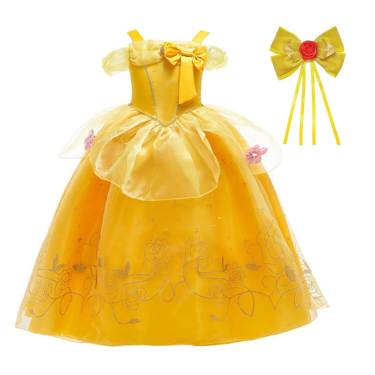 CHOYURME CHONYURM Girls Yellow Princess Costume Off Shoulder Dress with Accessories