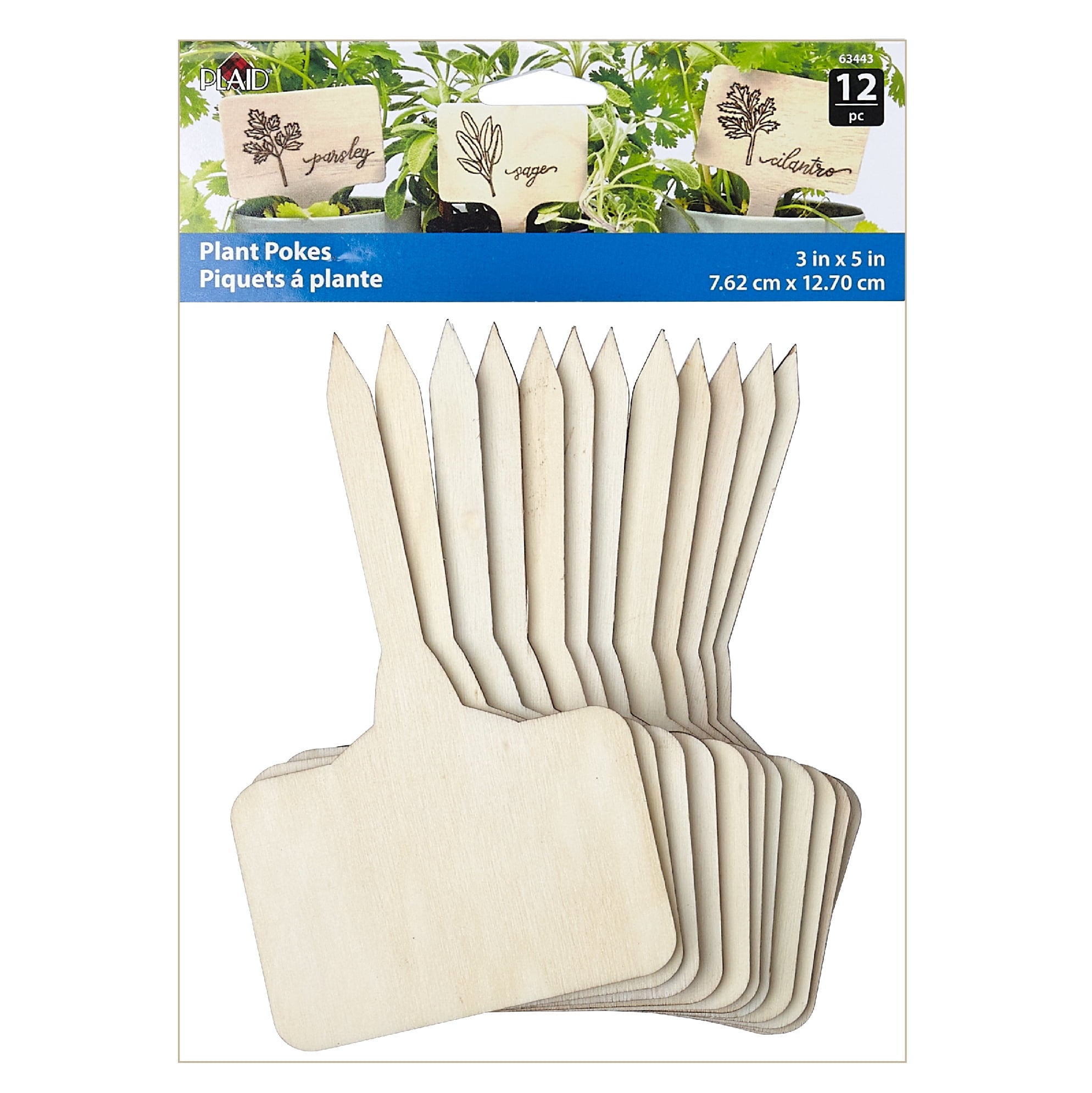 Plaid Decorative Wood Surfaces Plant Pokes, 12 Pieces - Customizable Garden Stakes