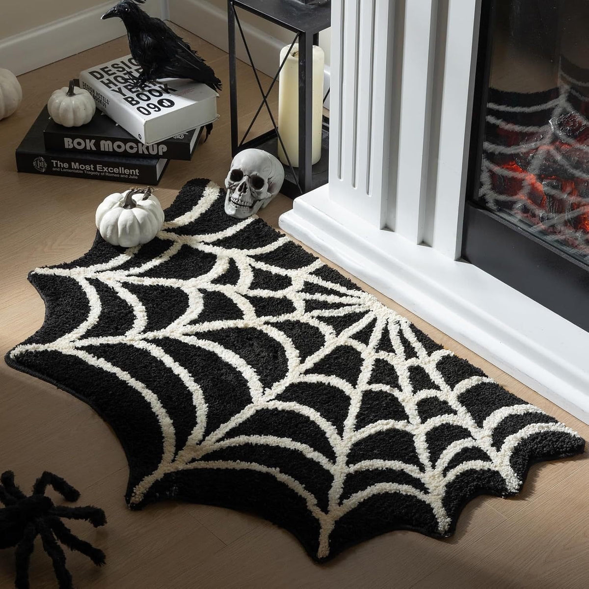 Premium Halloween Spider Web Doormat - Non-Slip Entrance Rug with Gothic Pattern for Front Door, Kitchen, Hallway, Soft PVC Material, Washable Floor Mat for Spooky Home Decor