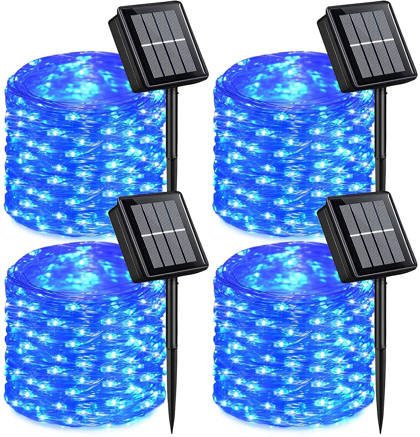 Purple Solar Fairy Lights Outdoor Waterproof, 4 Packs Each 33ft 100 LED Solar String Lights, 8 Modes Silver Wire Solar Twinkle Lights for Halloween Christmas Patio Garden