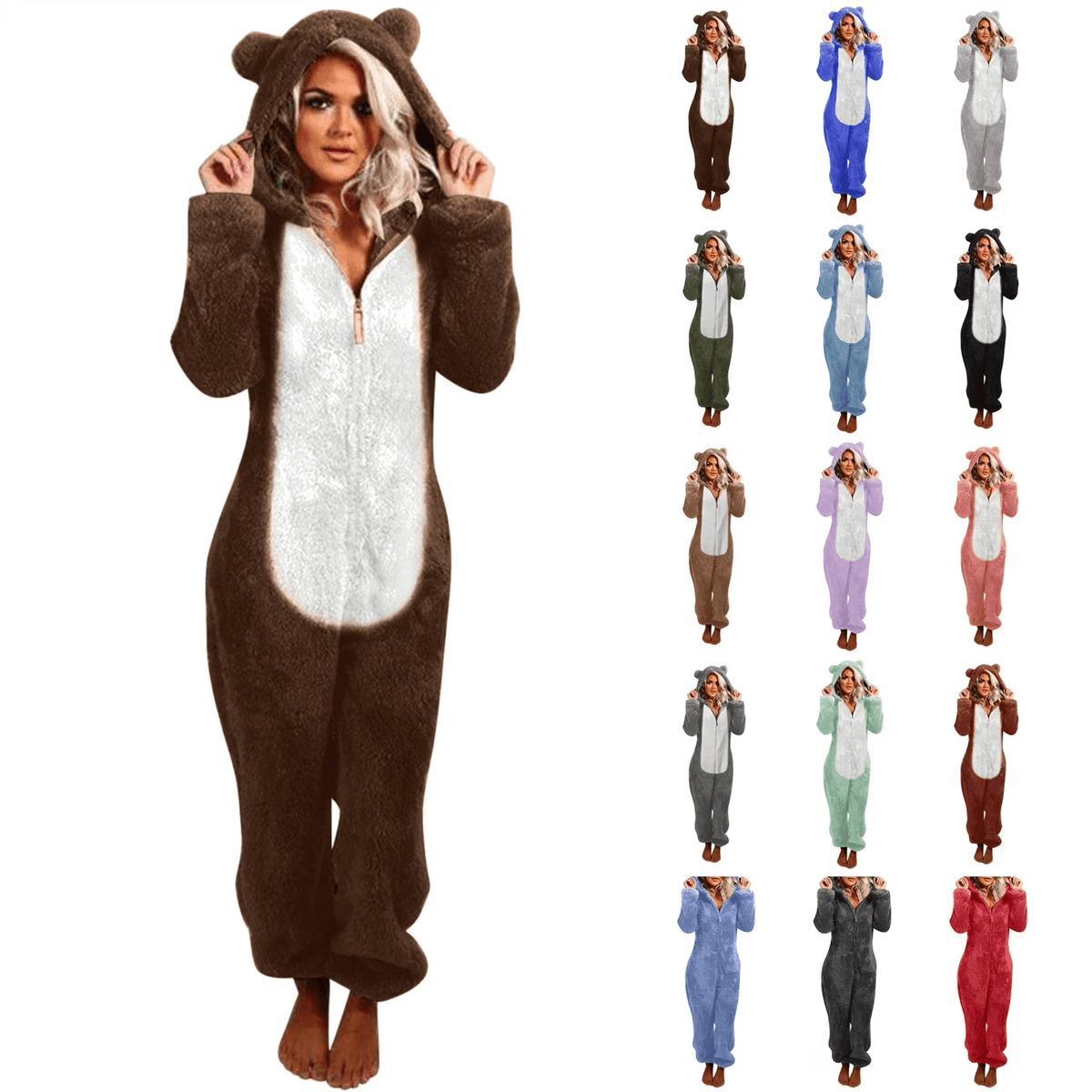 QATAINLAV Sherpa Fleece Jumpsuit for Women Winter Warm Fuzzy Onesie Pajamas Cute Cat Hooded Romper Casual Zip Up Overalls Sleepwear Black XL