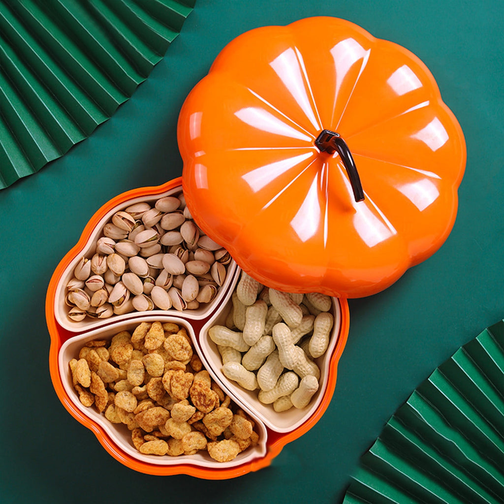 Bowayaoa Pumpkin Serving Bowl with Lid, Detachable Pumpkin Snack Box Divided Serving Tray Pumpkin Candy Jar Nut Serving Container Food Display Bowl for Halloween Thanksgiving Fall Festival Party