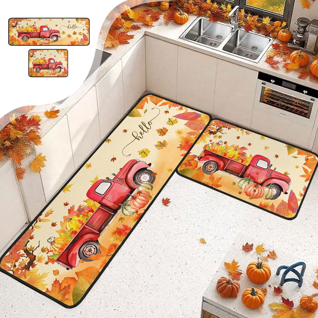 RBCKVXZ 2 Pieces Fall Kitchen Rugs Halloween Thanksgiving Pumpkin Sunflower Orange Maple Leaf Mat Floor Rug for Holiday Autumn Home Decor, 17 x 29 Inches, 17 x 47 Inches
