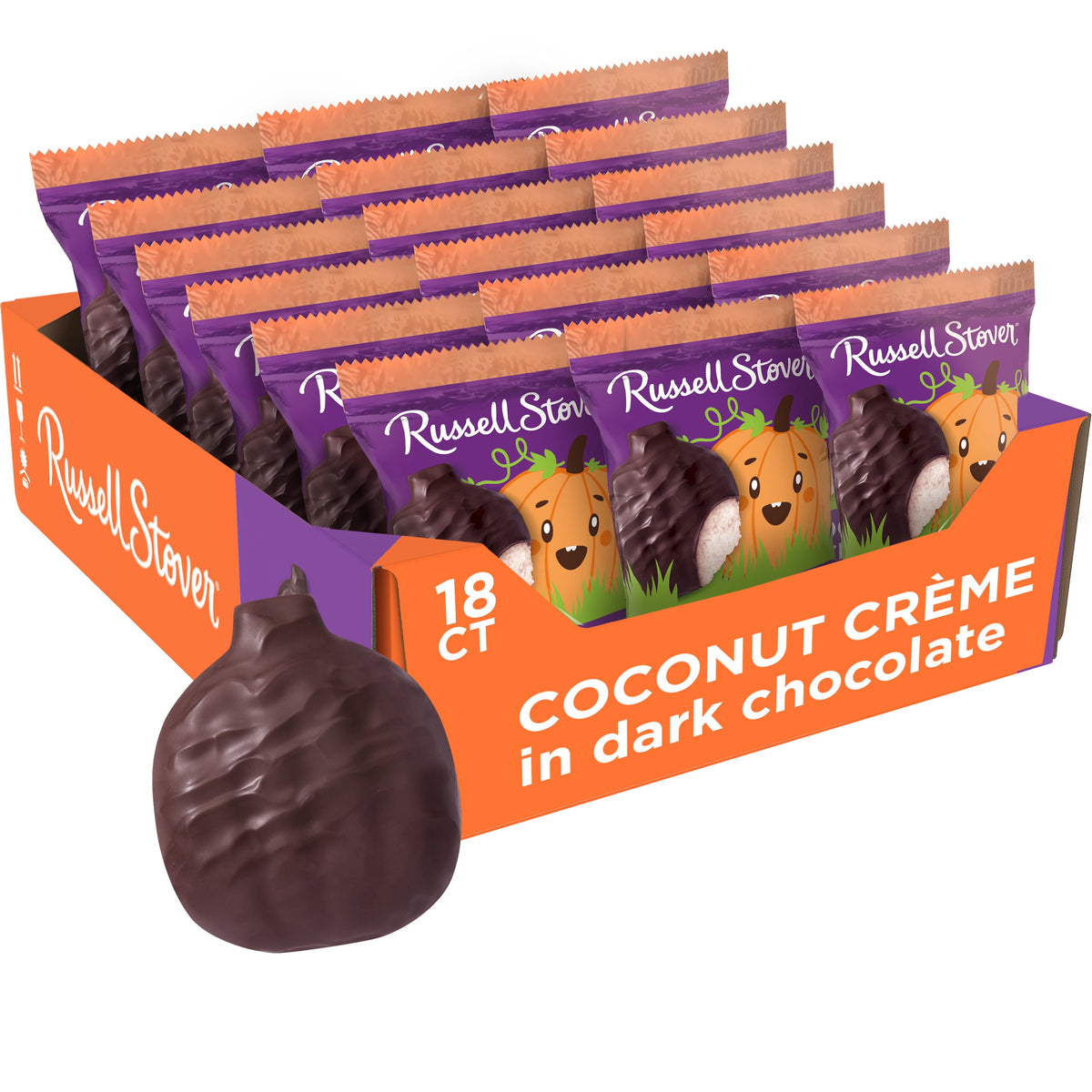 RUSSELL STOVER Halloween Milk Chocolate Peanut Butter Pumpkin, 1.3 oz. (Pack of 18)