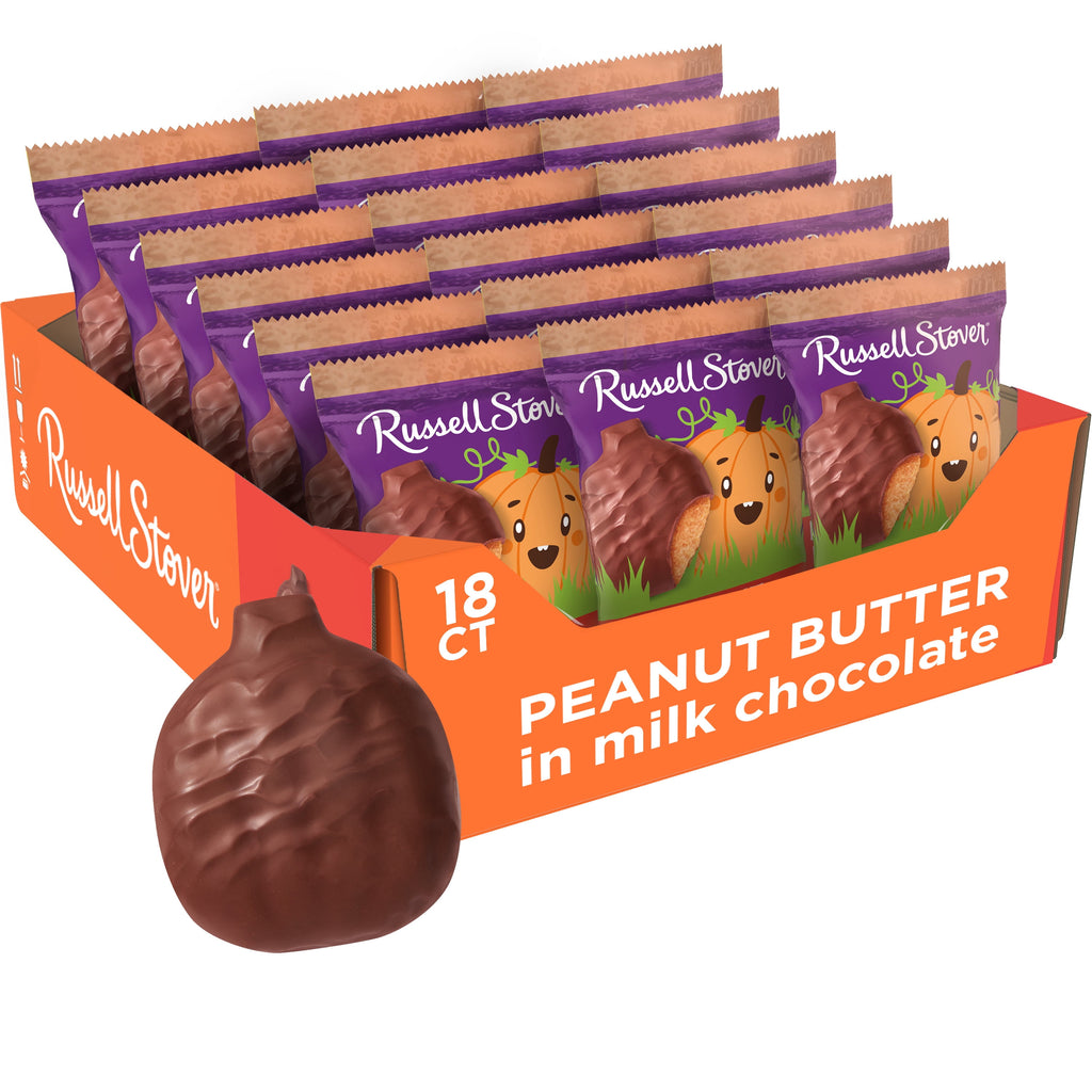 RUSSELL STOVER Halloween Milk Chocolate Peanut Butter Pumpkin, 1.3 oz. (Pack of 18)