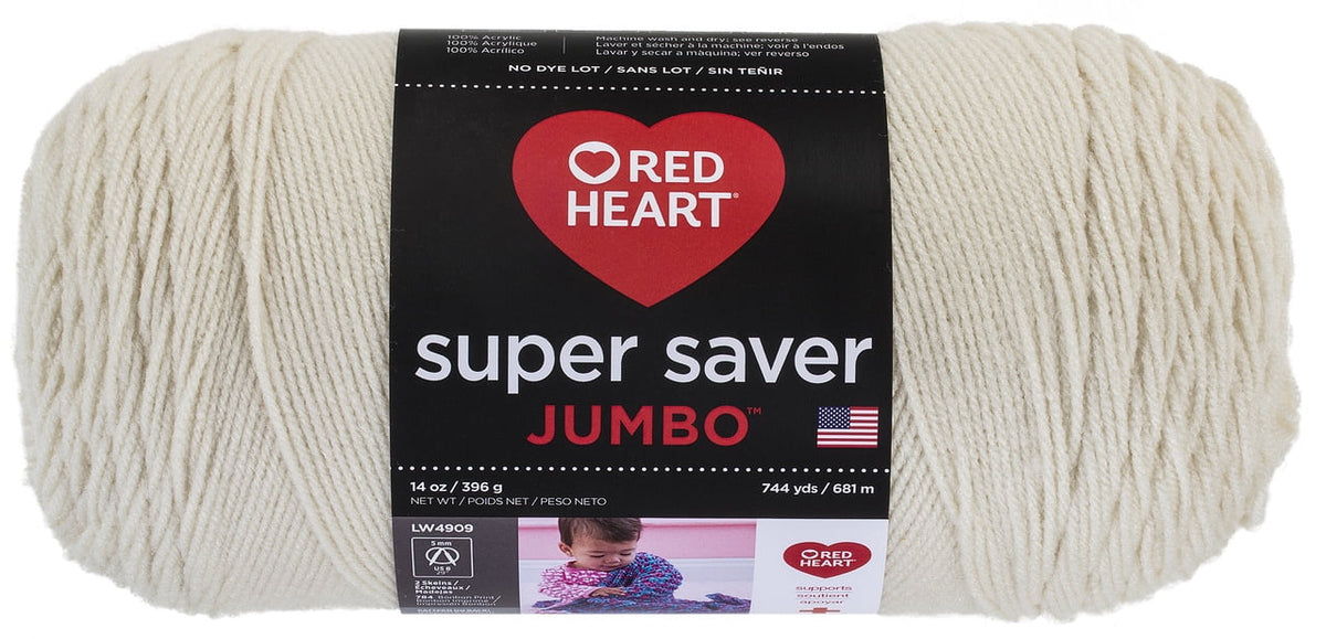 Red Heart® Super Saver® Jumbo #4 Medium Acrylic Yarn, White 14oz/396g, 744 Yards