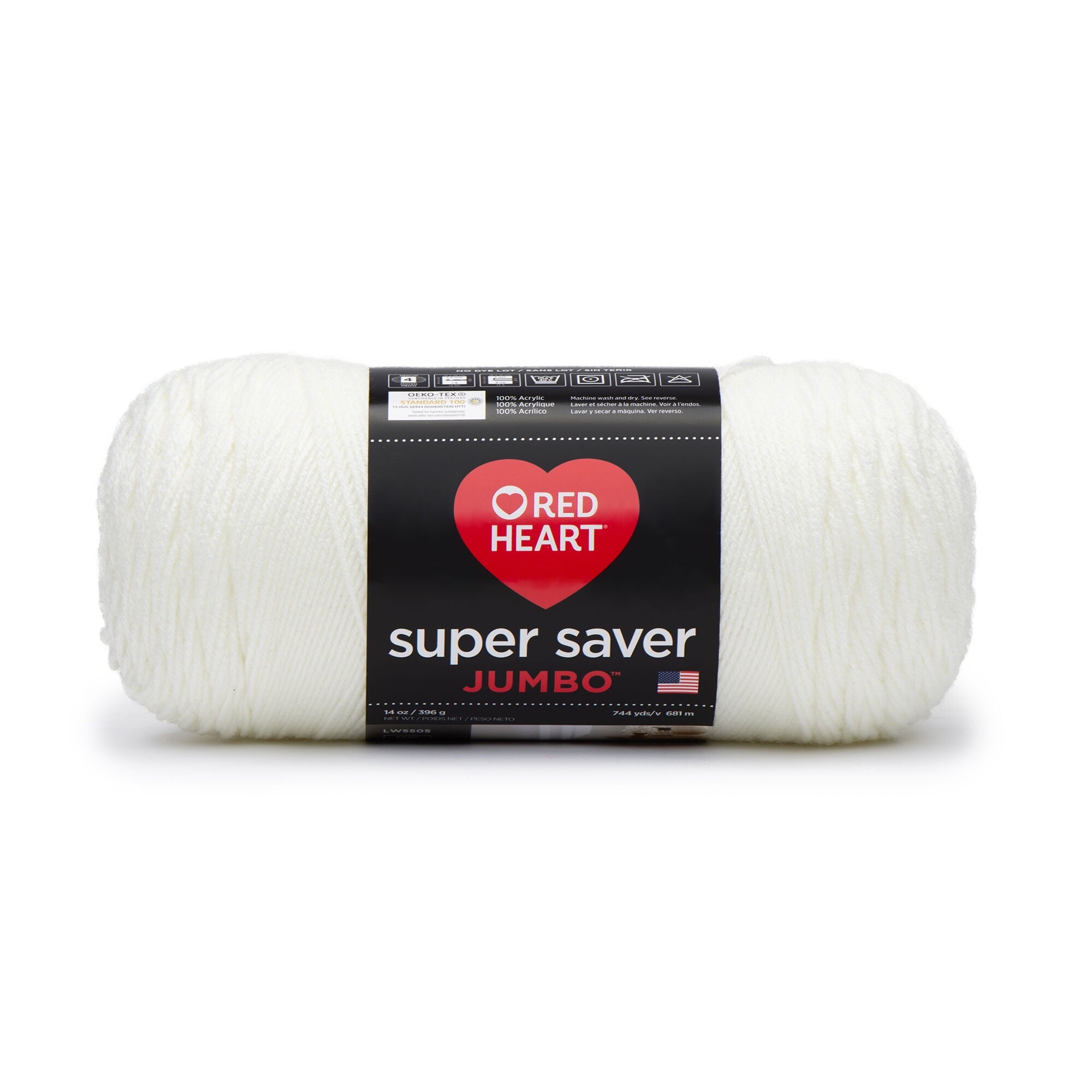 Red Heart® Super Saver® Jumbo #4 Medium Acrylic Yarn, White 14oz/396g, 744 Yards
