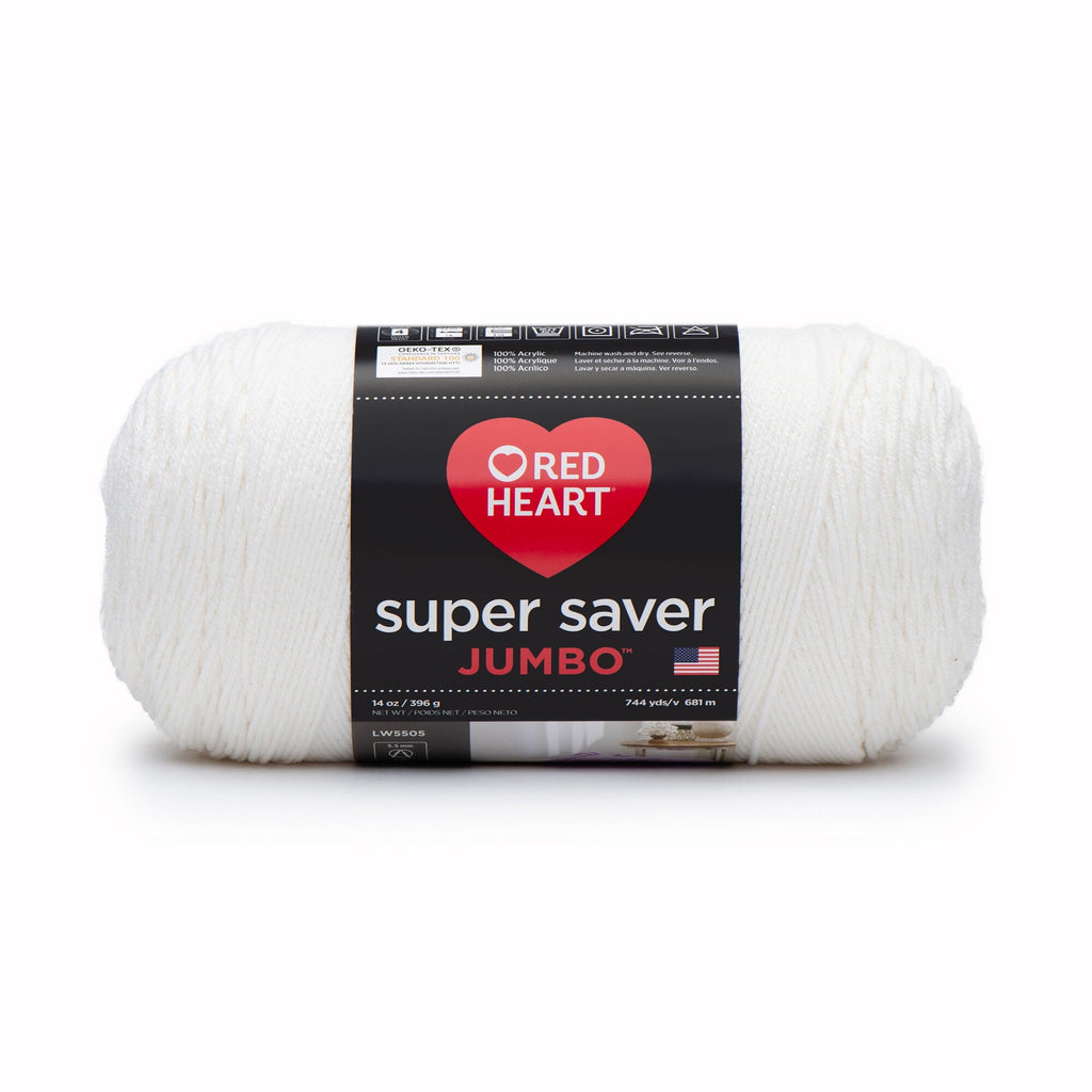 Red Heart® Super Saver® Jumbo #4 Medium Acrylic Yarn, White 14oz/396g, 744 Yards