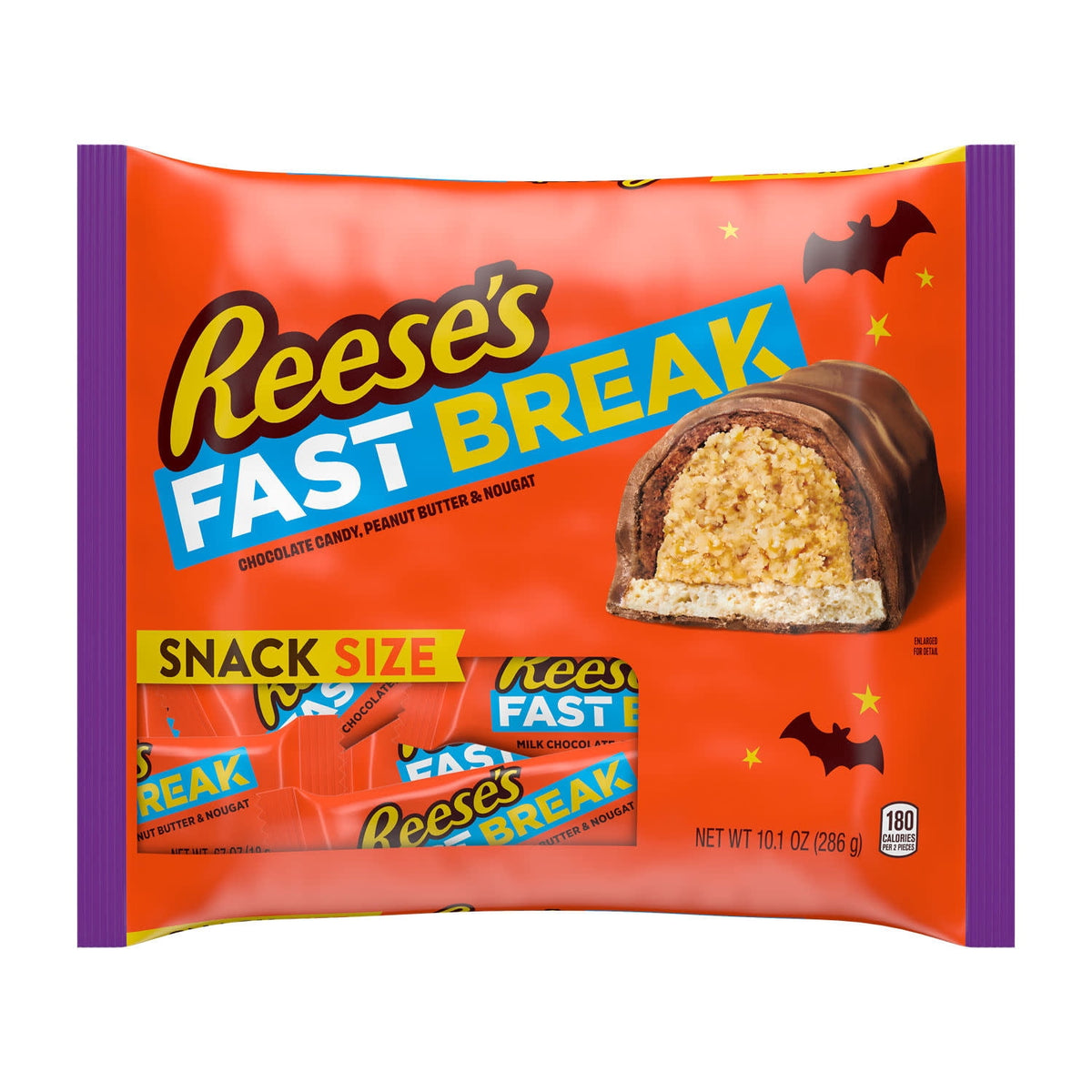 Reese's Fast Break Chocolate, Peanut Butter and Nougat Snack Size, Halloween Candy Bag, 10.1 oz