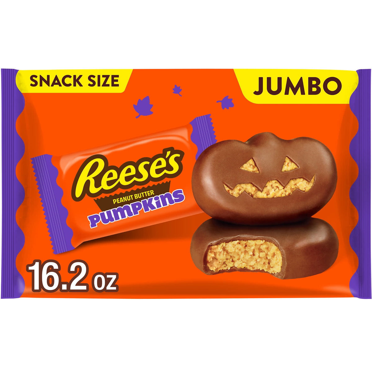 (2 pack) REESE'S Milk Chocolate Snack Size Peanut Butter Pumpkins, Halloween Candy Jumbo Bag, 16.2 oz
