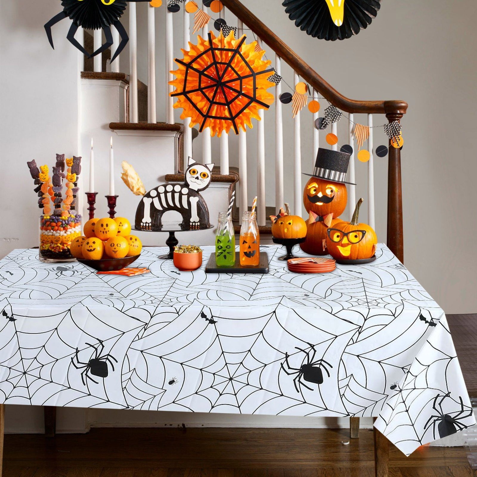 RnemiTe-amo Halloween Spiderweb Tablecloth Rectangular Plastic Spider Web Table Cloth Halloween Decoration Tablecloth Length Halloween Tablecloth Halloween Theme Party Decoration Tablecloth