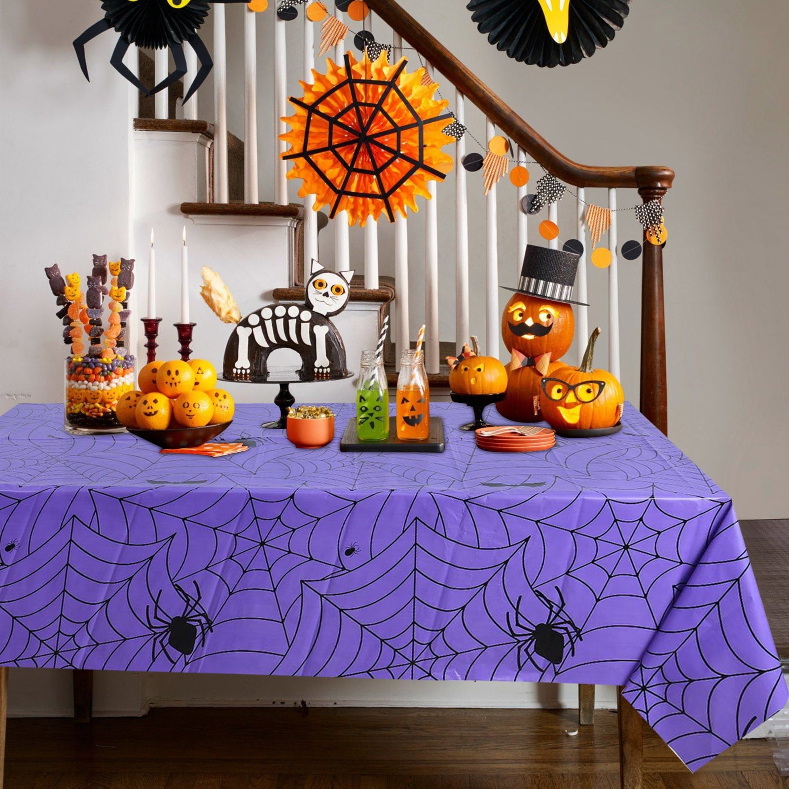 RnemiTe-amo Halloween Spiderweb Tablecloth Rectangular Plastic Spider Web Table Cloth Halloween Decoration Tablecloth Length Halloween Tablecloth Halloween Theme Party Decoration Tablecloth