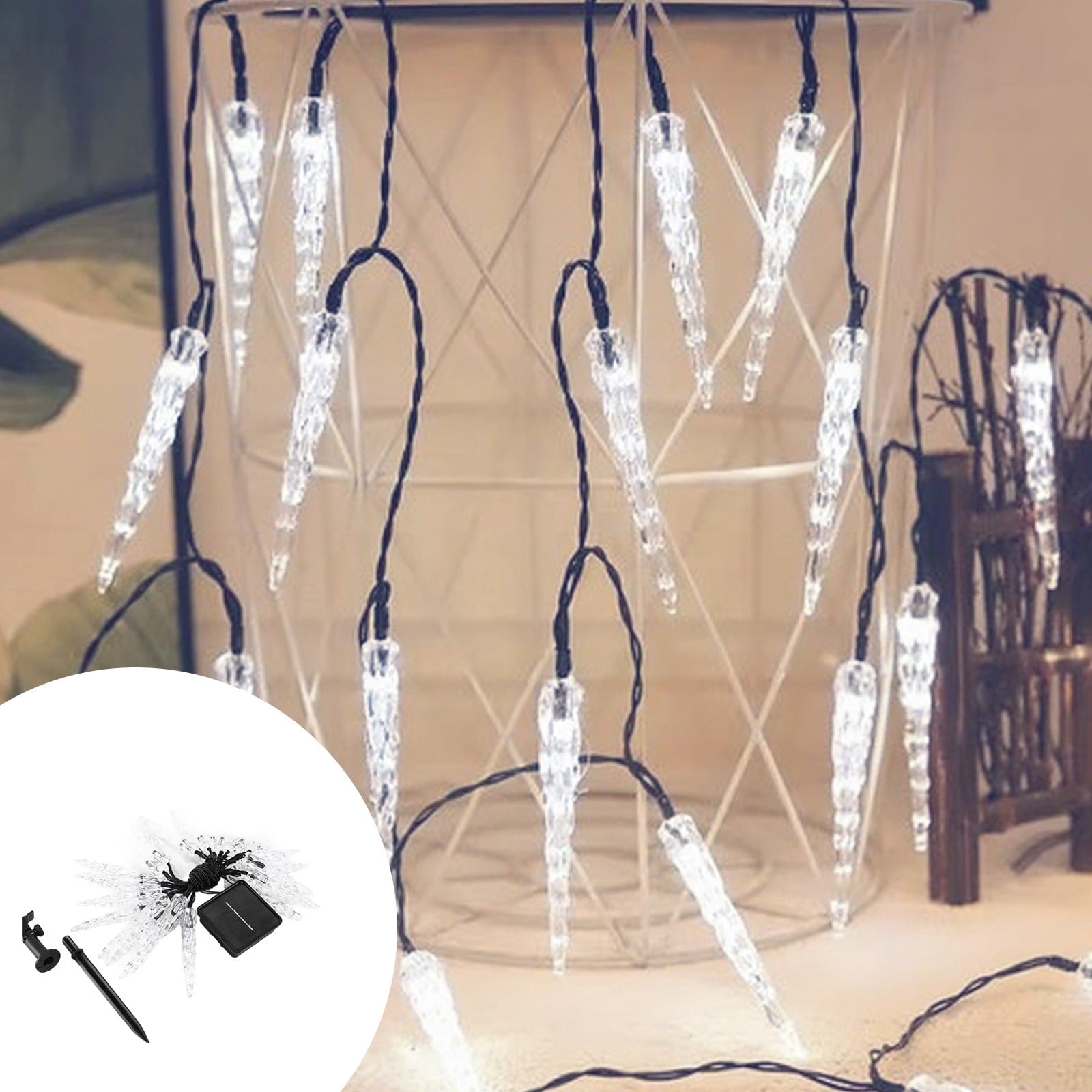 SCNOR Christmas Solar Icicle Lights 21ft 30 LED, Dusk to Dawn Outdoor Indoor Waterproof, Auto On/Off Holiday Decor