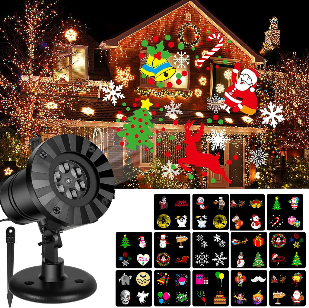 SHANNA Christmas LED Projector Lights, Outdoor Christmas Decorations Light with 16 Moving Patterns Snowflake Holiday Landscape Projector Home Garden Decor