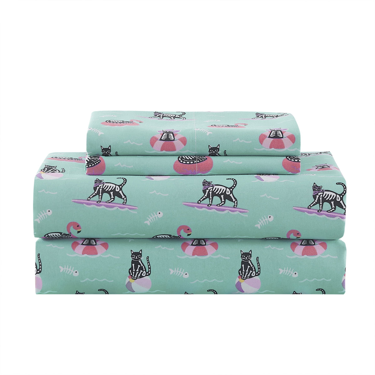 Summerween Crafted by Catherine Full 4-Piece Sheet Set, Black & White Nautical Ghosts