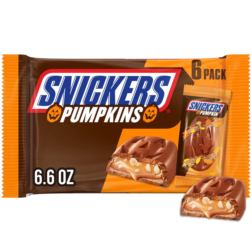 Snickers Pumpkin Milk Chocolate Halloween Candy Bulk Pack of 6 - 1.1 oz