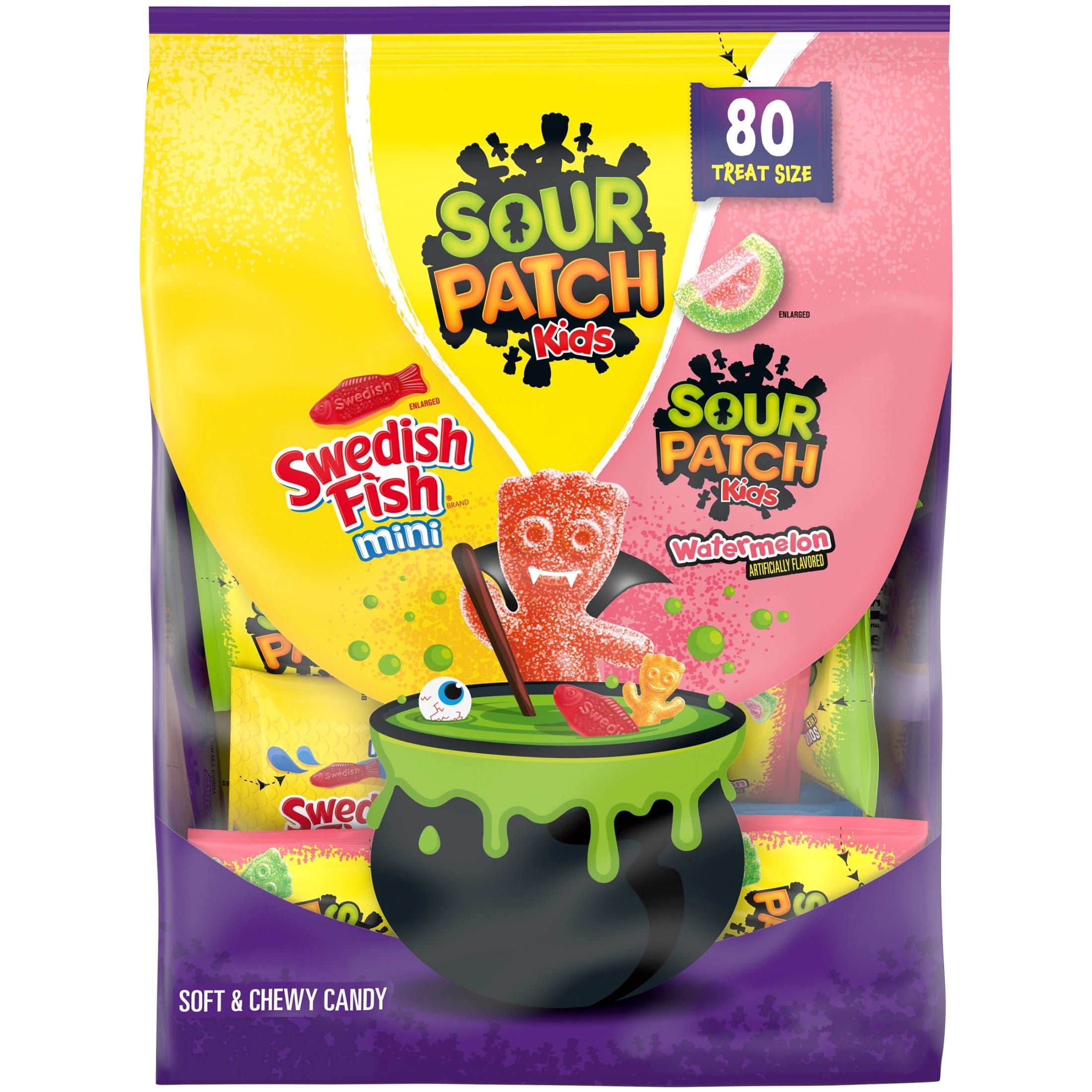 SOUR PATCH KIDS and SWEDISH FISH Mini Soft & Chewy Halloween Candy Variety Pack, 80 Bags