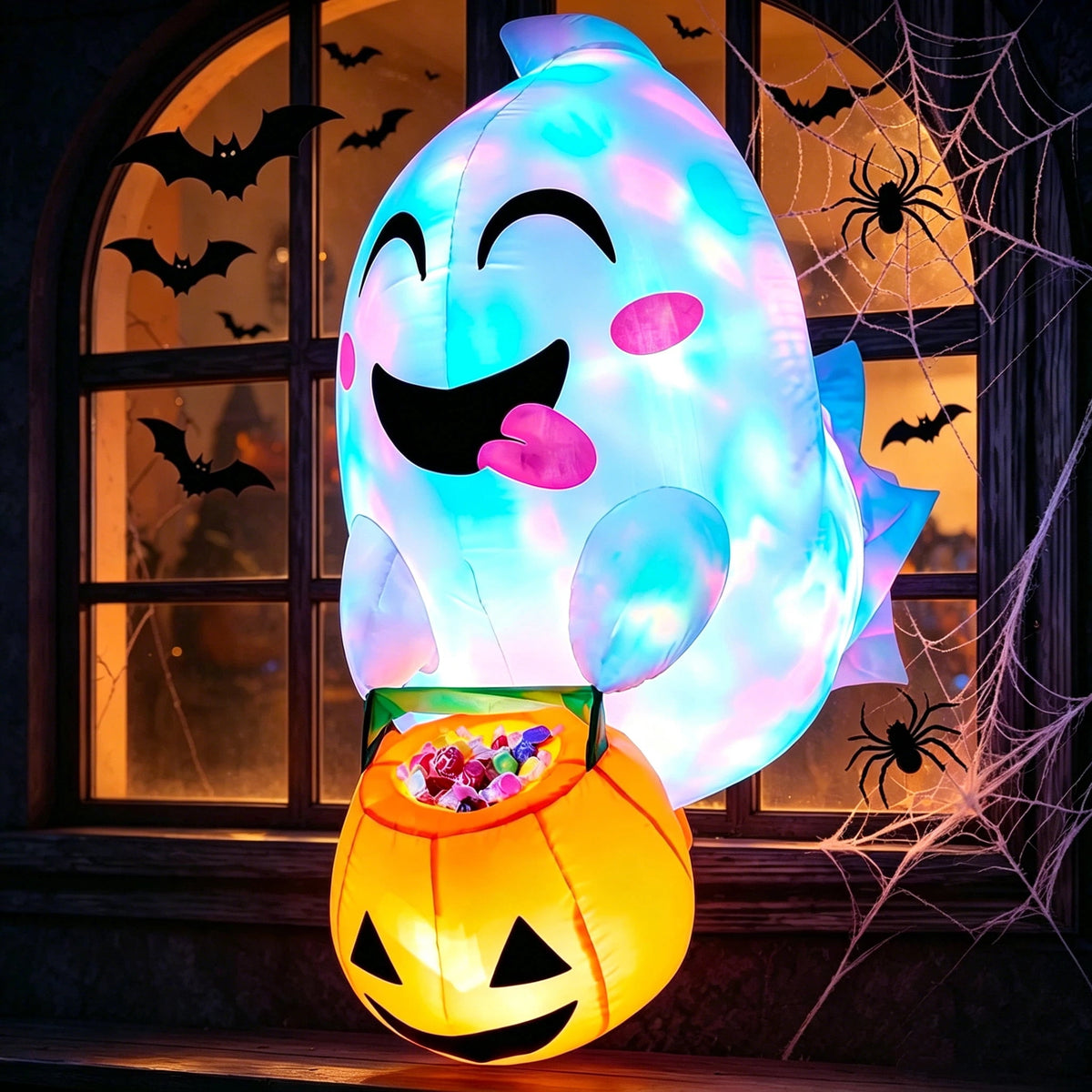Joyfy 4.5 FT Halloween Inflatable Decorations Outdoor Scary Flying Ghost Broke Out from Window with Built-in LED Blow Up Inflatable for Window Decoration Yard Garden Lawn Decor