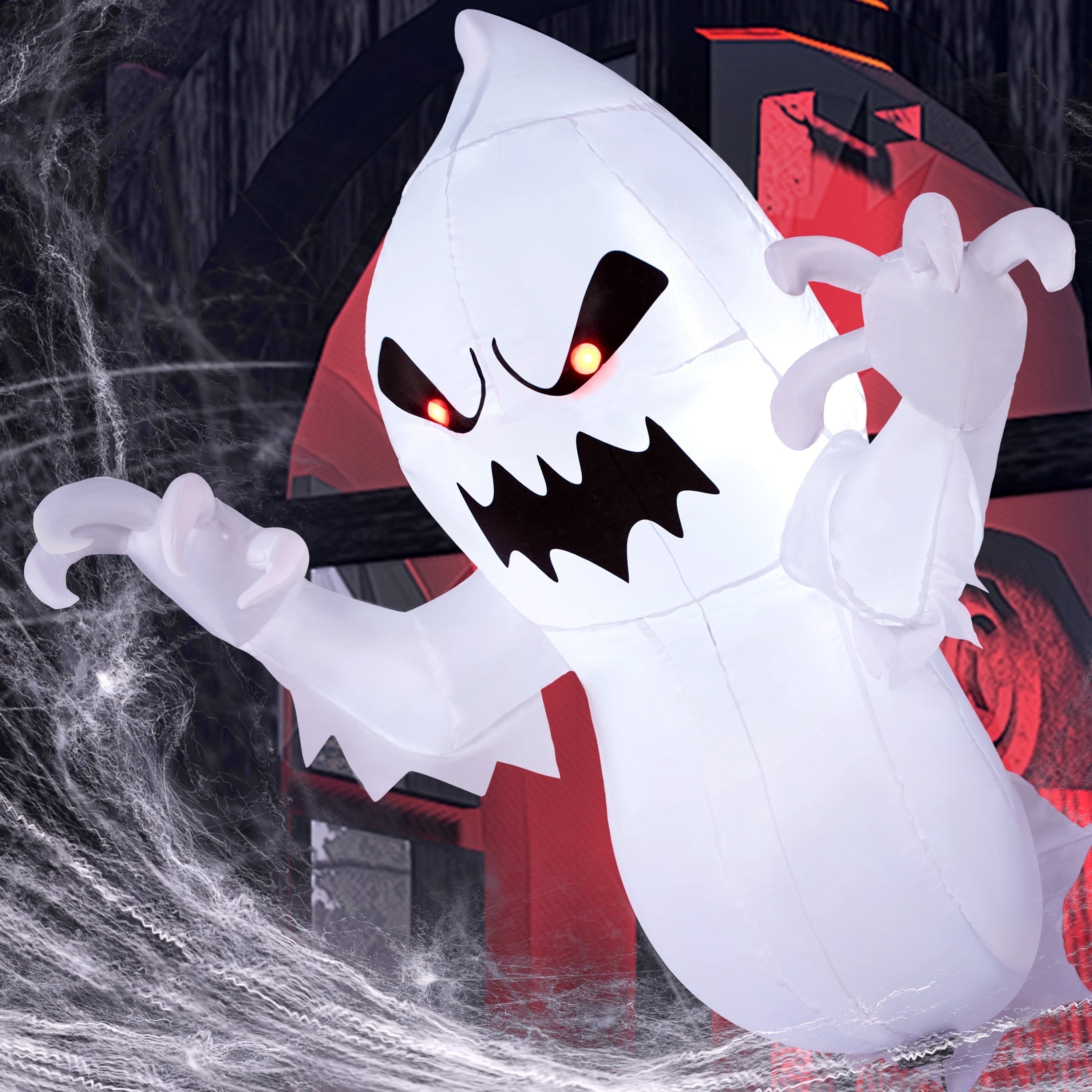Joyfy 4.5 FT Halloween Inflatable Decorations Outdoor Scary Flying Ghost Broke Out from Window with Built-in LED Blow Up Inflatable for Window Decoration Yard Garden Lawn Decor