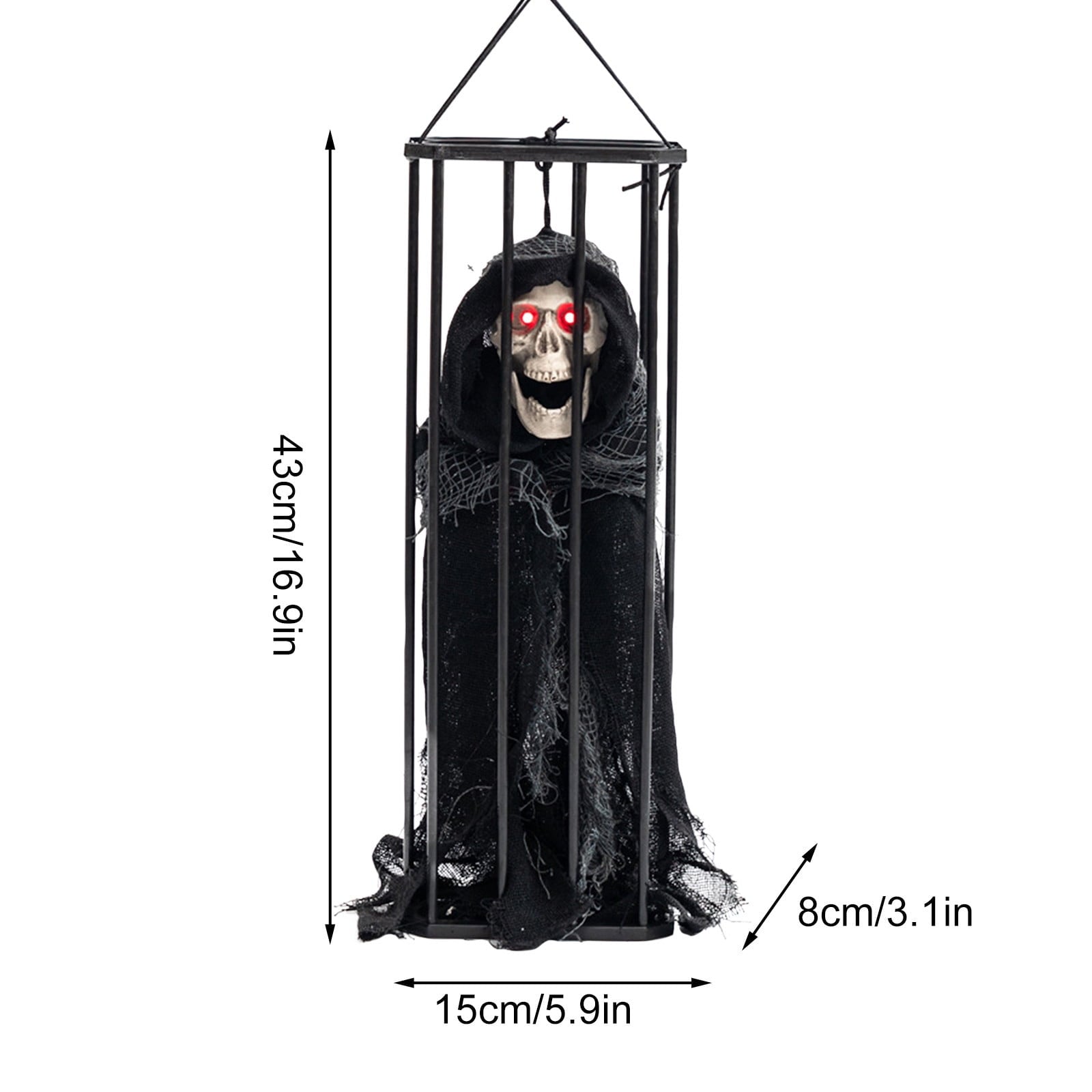 Screaming Animated Halloween Decorations, Halloween Decor Prop with Motion Sensor, Scary Skull Cage Prisoner Decor, Spooky Hanging Ghost Light Up Eyes Decorations