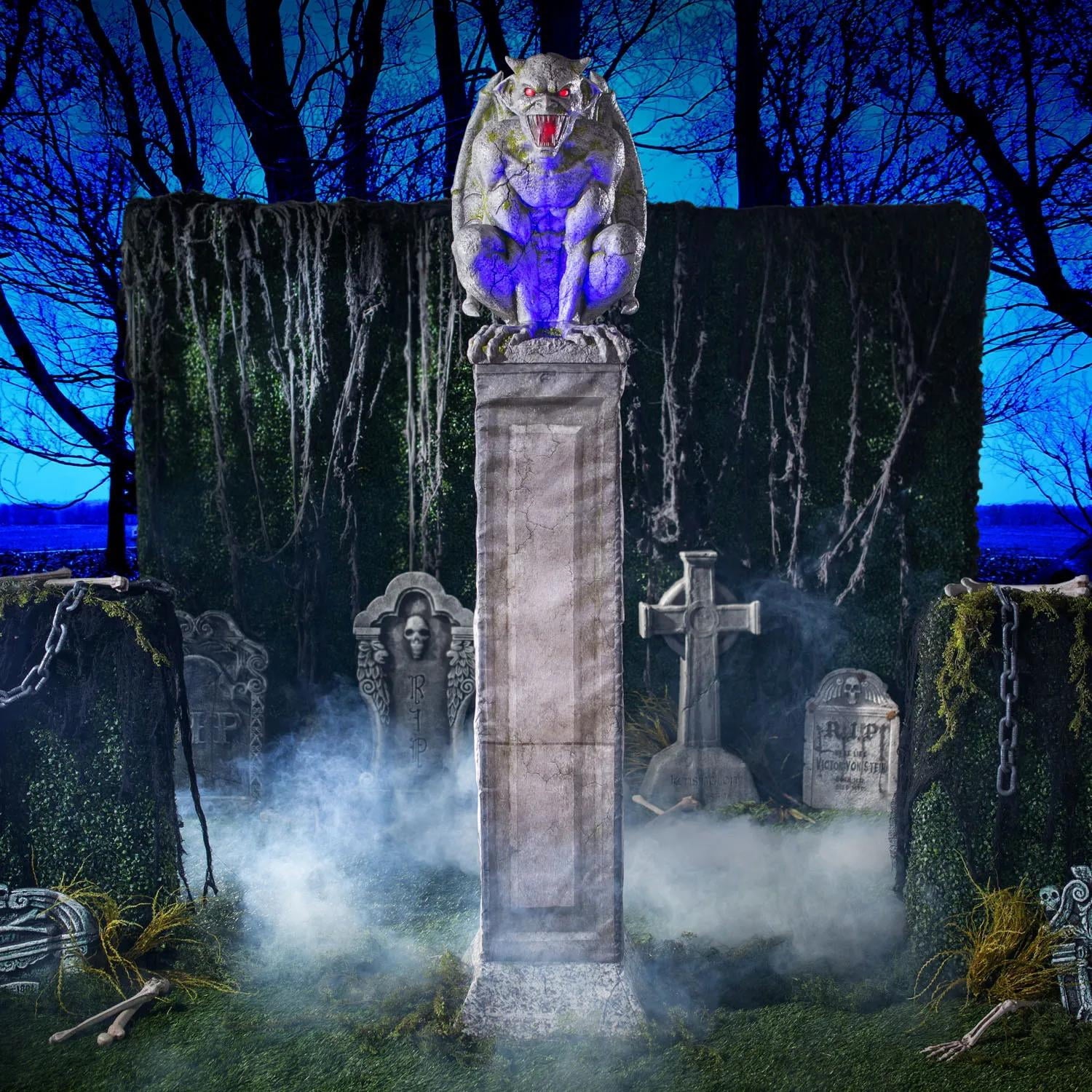 Seasonal Visions 8 ft Oversized Gargoyle Pillar Animated Prop - Gray