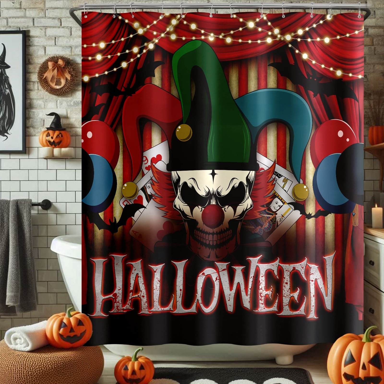 Seasonwood Halloween Shower Curtain,Spooky Halloween Black Cat Shower Curtain,Waterproof Halloween Bathroom Decor with 12 hooks,72"x72"