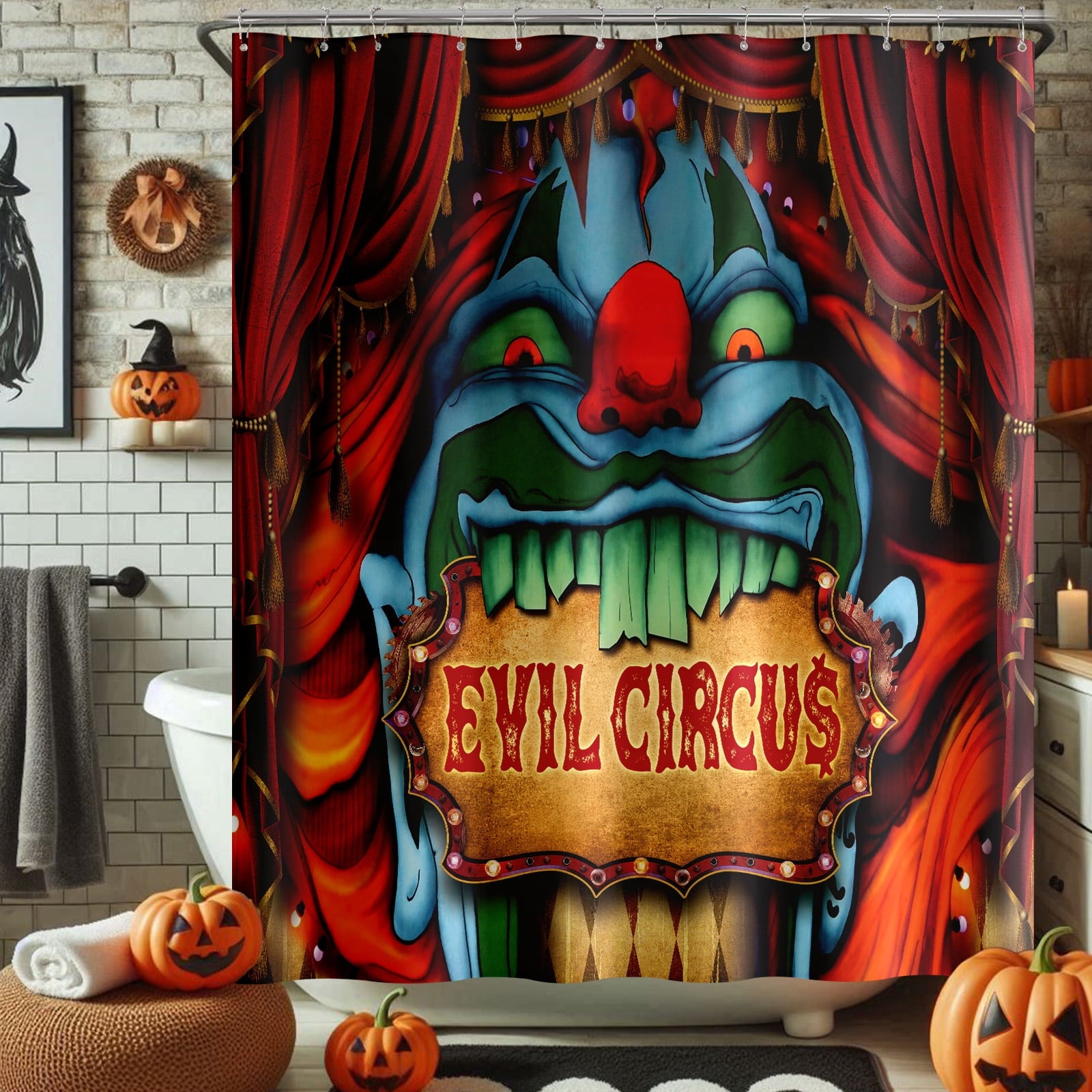 Seasonwood Halloween Shower Curtain,Spooky Halloween Black Cat Shower Curtain,Waterproof Halloween Bathroom Decor with 12 hooks,72"x72"
