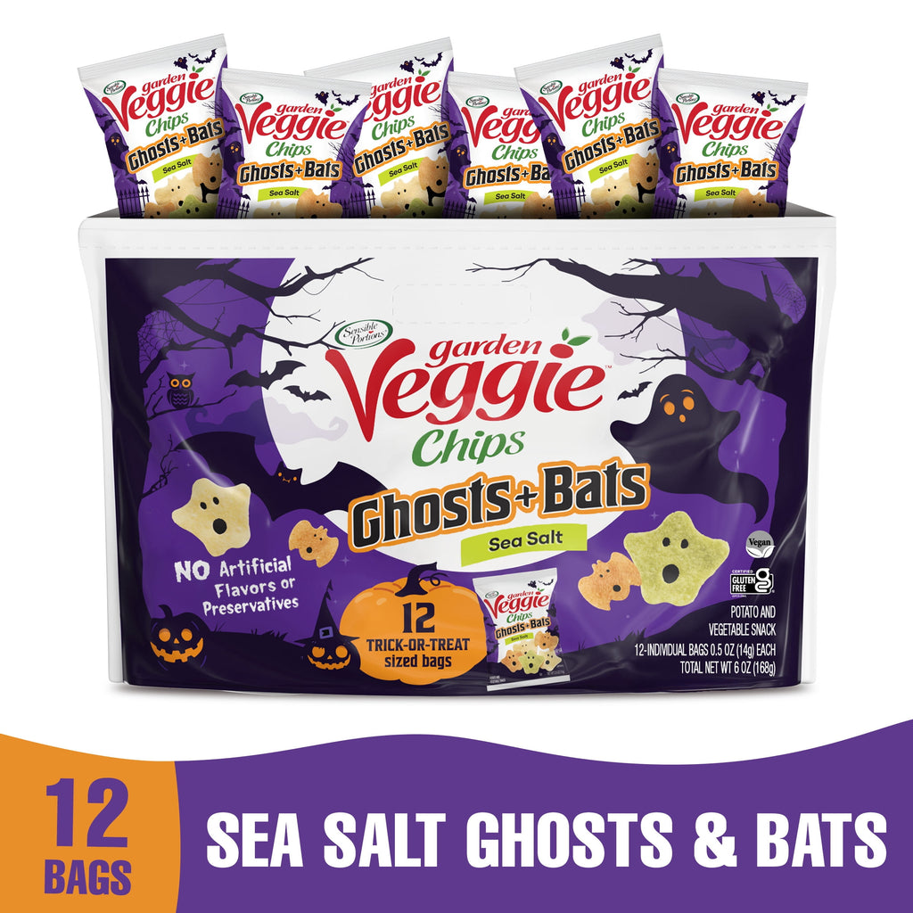 Sensible Portions Garden Veggie Ghosts & Bats Sea Salt Snack Chips Multipack, 0.5 oz (12 Count)